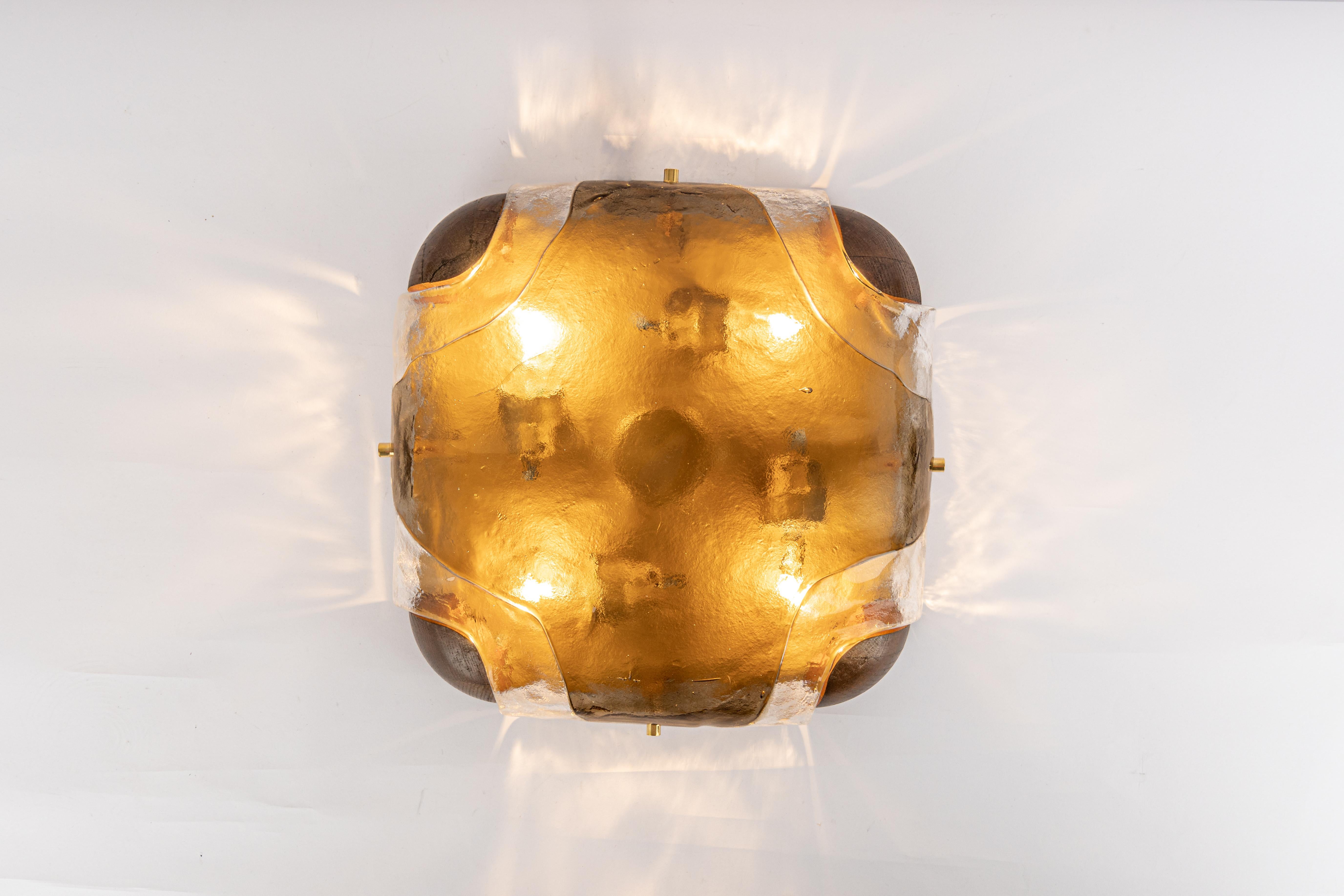 Mid-Century Modern 1 of 2  Large Murano Glass Flush Mount by Kaiser, Germany, 1970s For Sale