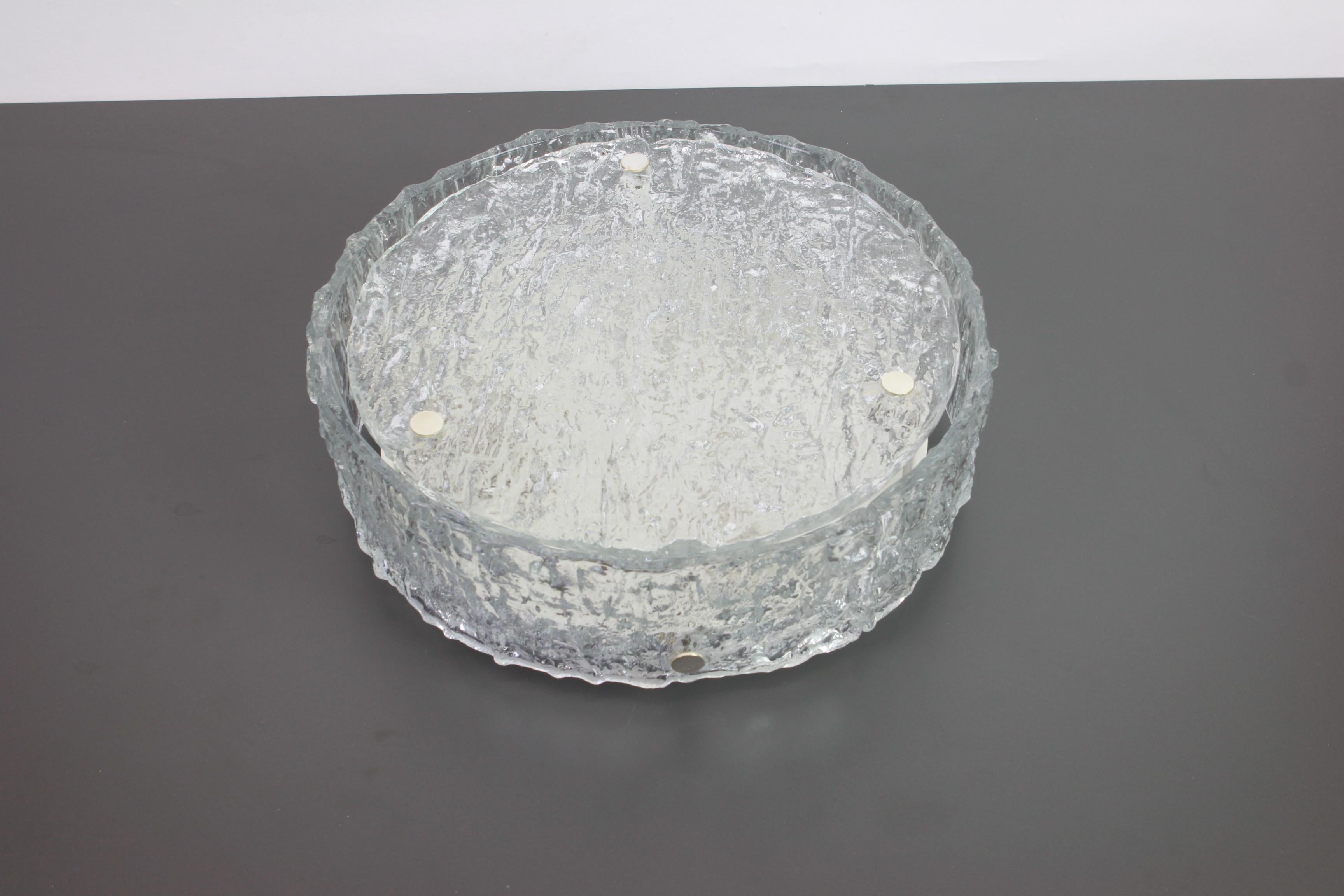 1 of 2 Large Murano Glass Flushmount Fixture by Kaiser, Germany, 1960s In Good Condition For Sale In Aachen, NRW