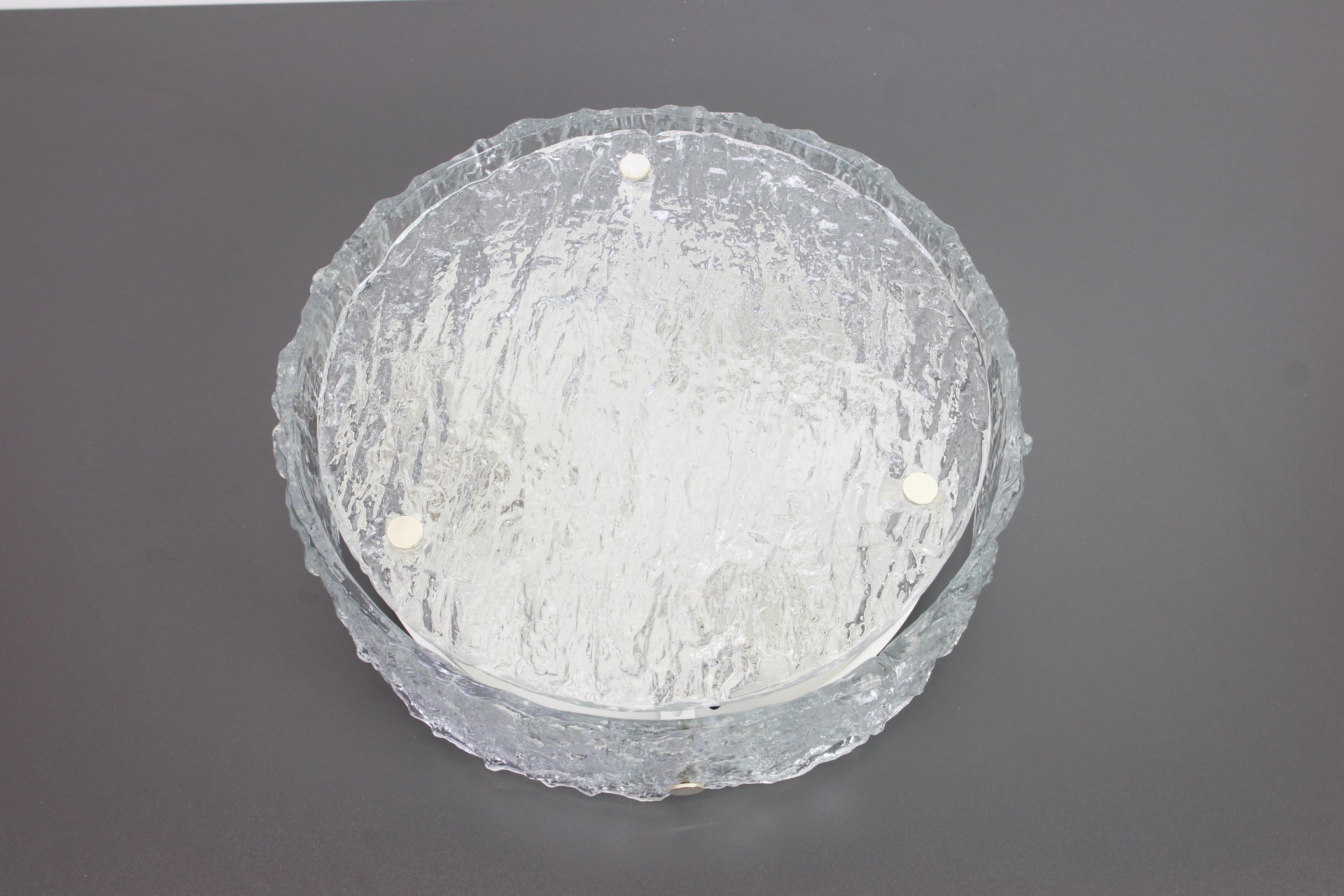 Mid-20th Century 1 of 2 Large Murano Glass Flushmount Fixture by Kaiser, Germany, 1960s For Sale