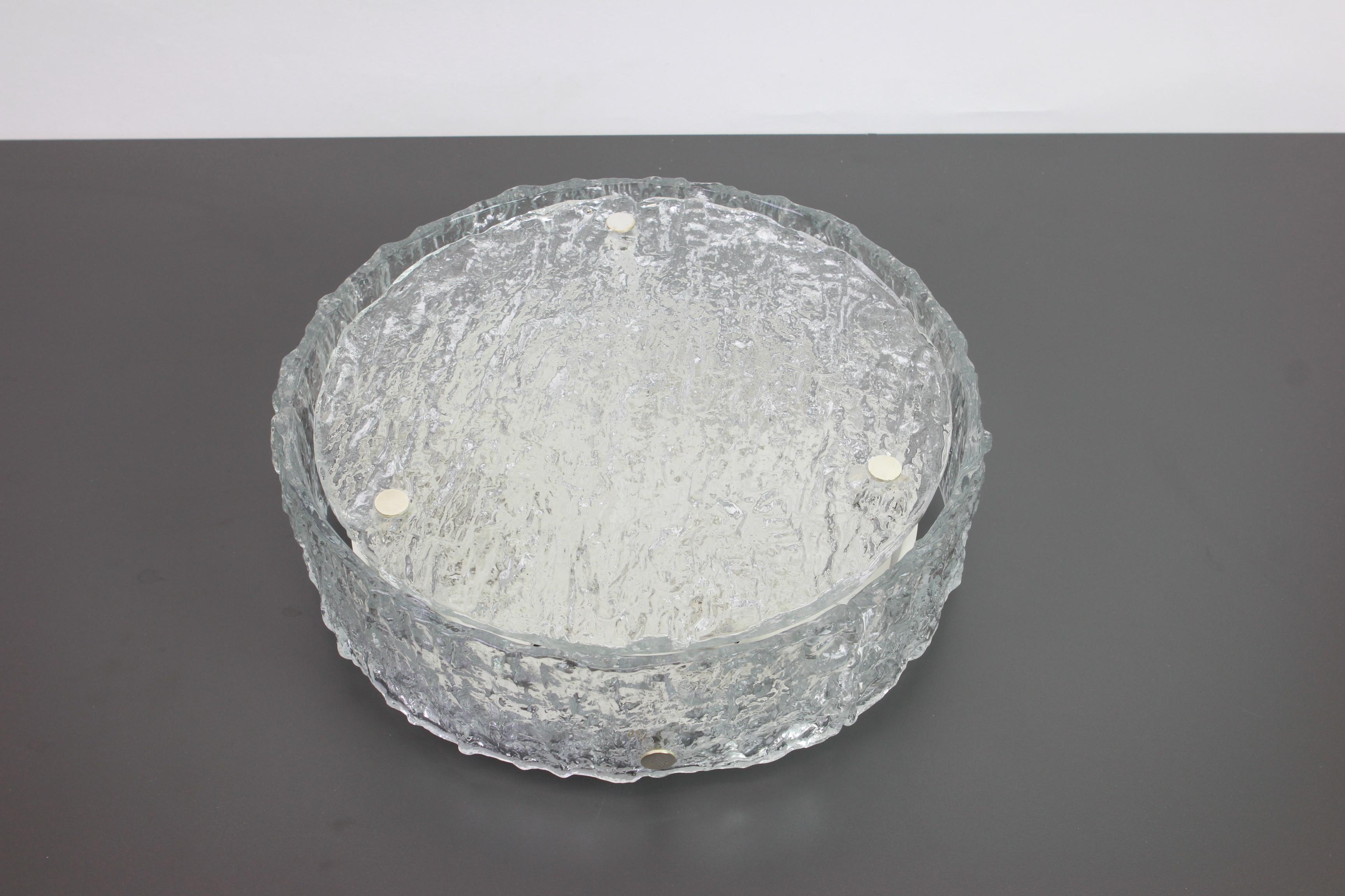 1 of 2 Large Murano Glass Flushmount Fixture by Kaiser, Germany, 1960s For Sale 1