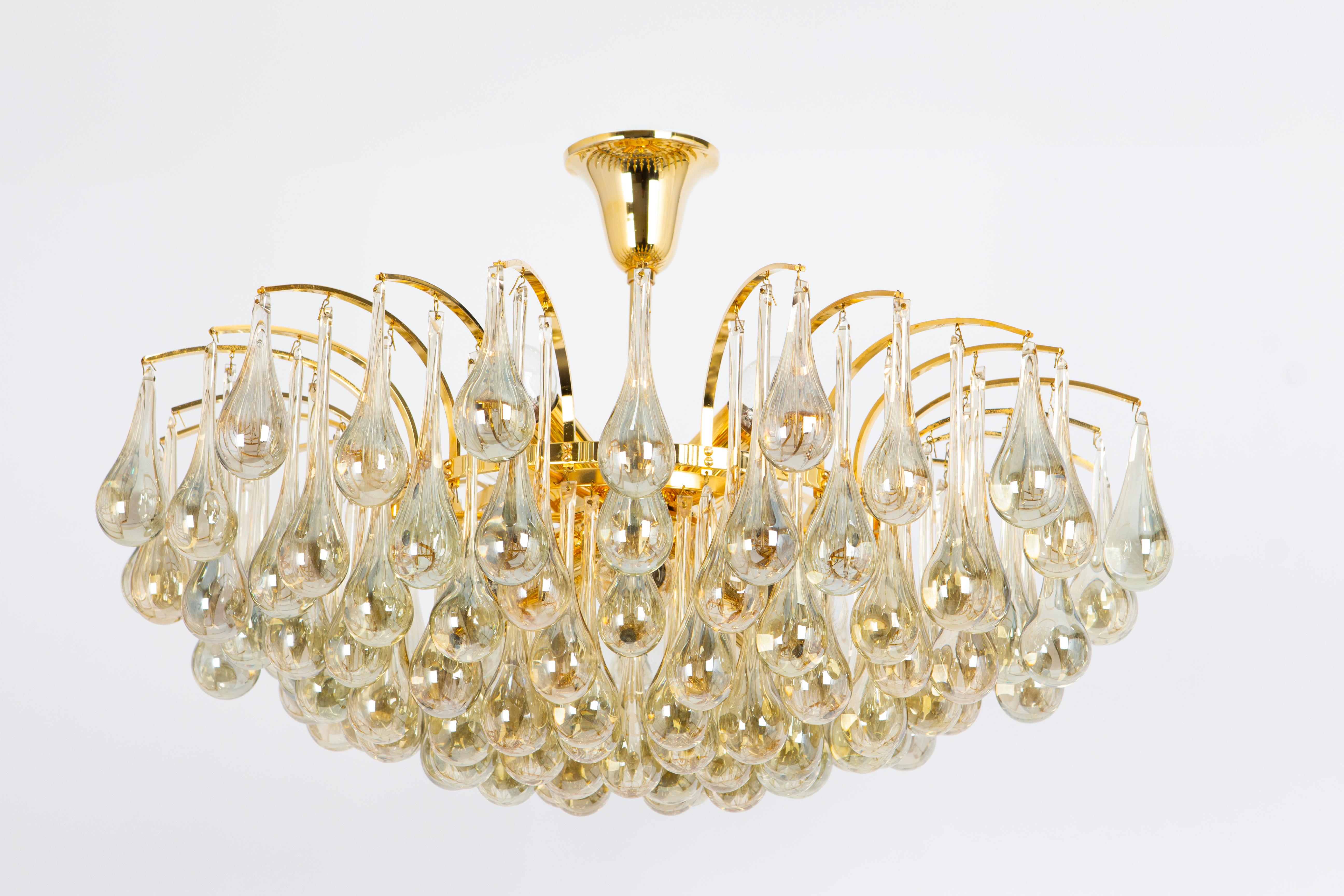 1 of 2 Grande lampadario a goccia in vetro di Murano, Christoph Palme, Germania, anni '70 in vendita 3
