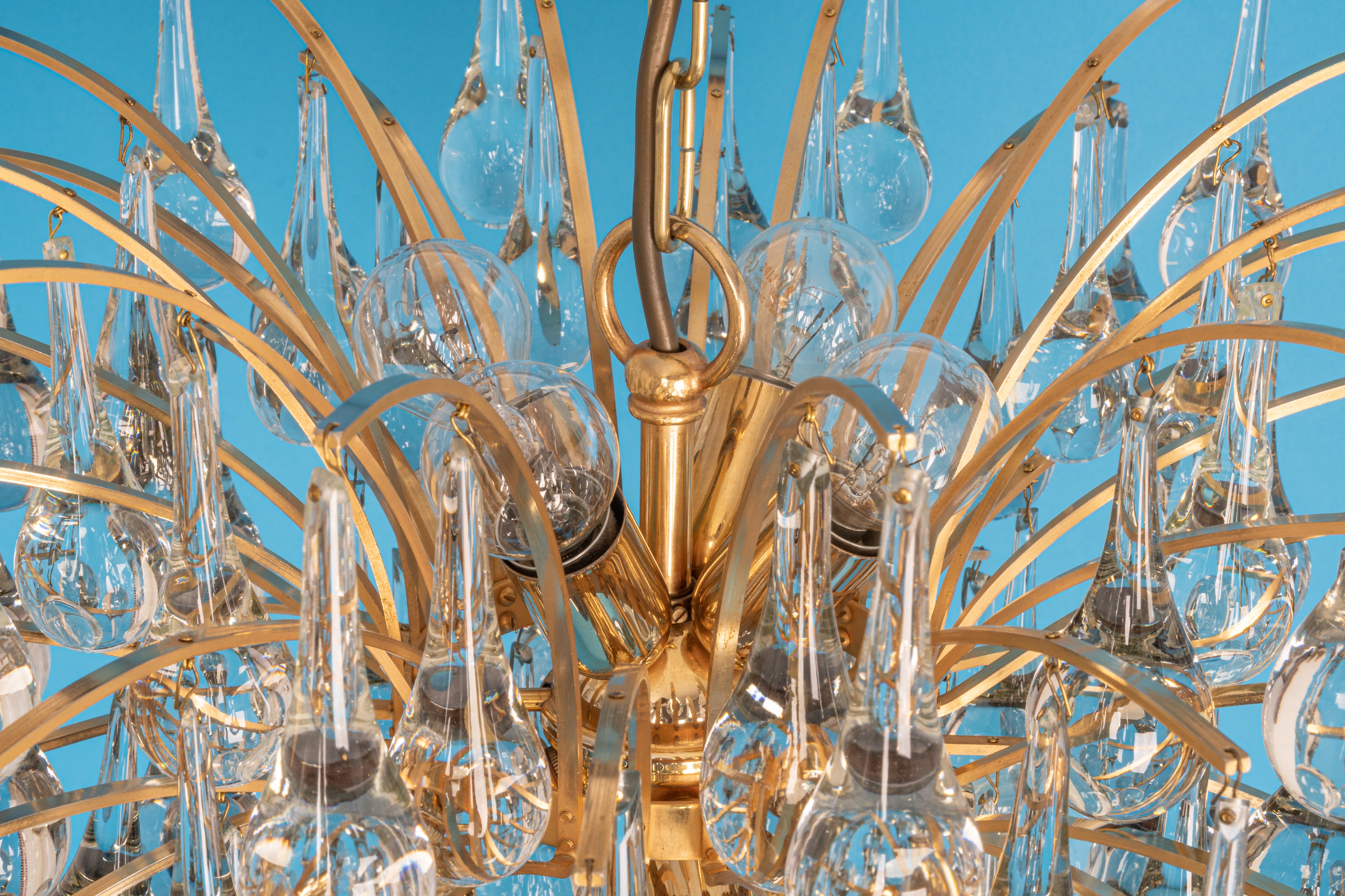 1 of 2 Large Murano Glass Tear Drop Chandelier, Christoph Palme, Germany, 1970s For Sale 4