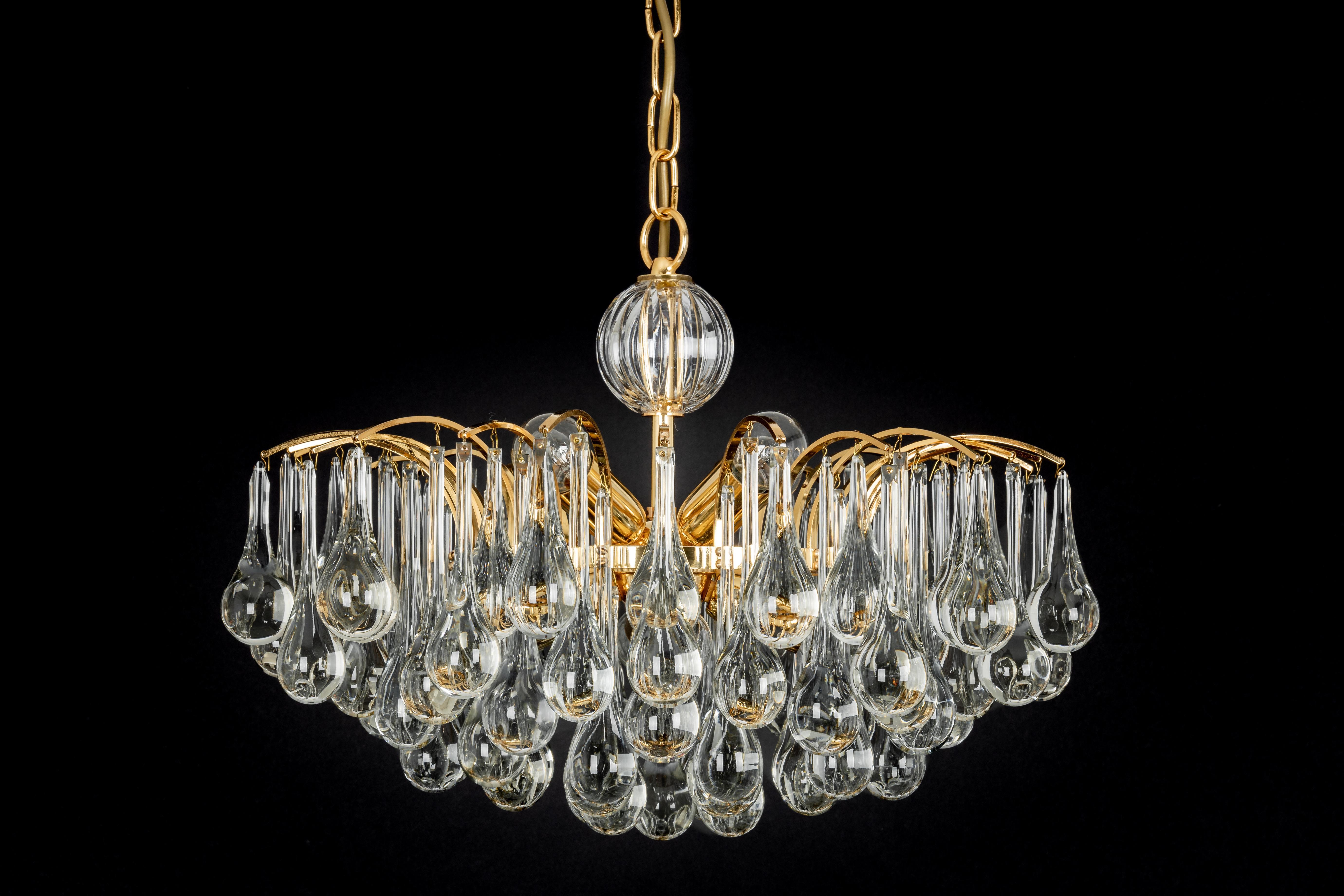 1 of 2 Large Murano Glass Tear Drop Chandelier, Christoph Palme, Germany, 1970s For Sale 7