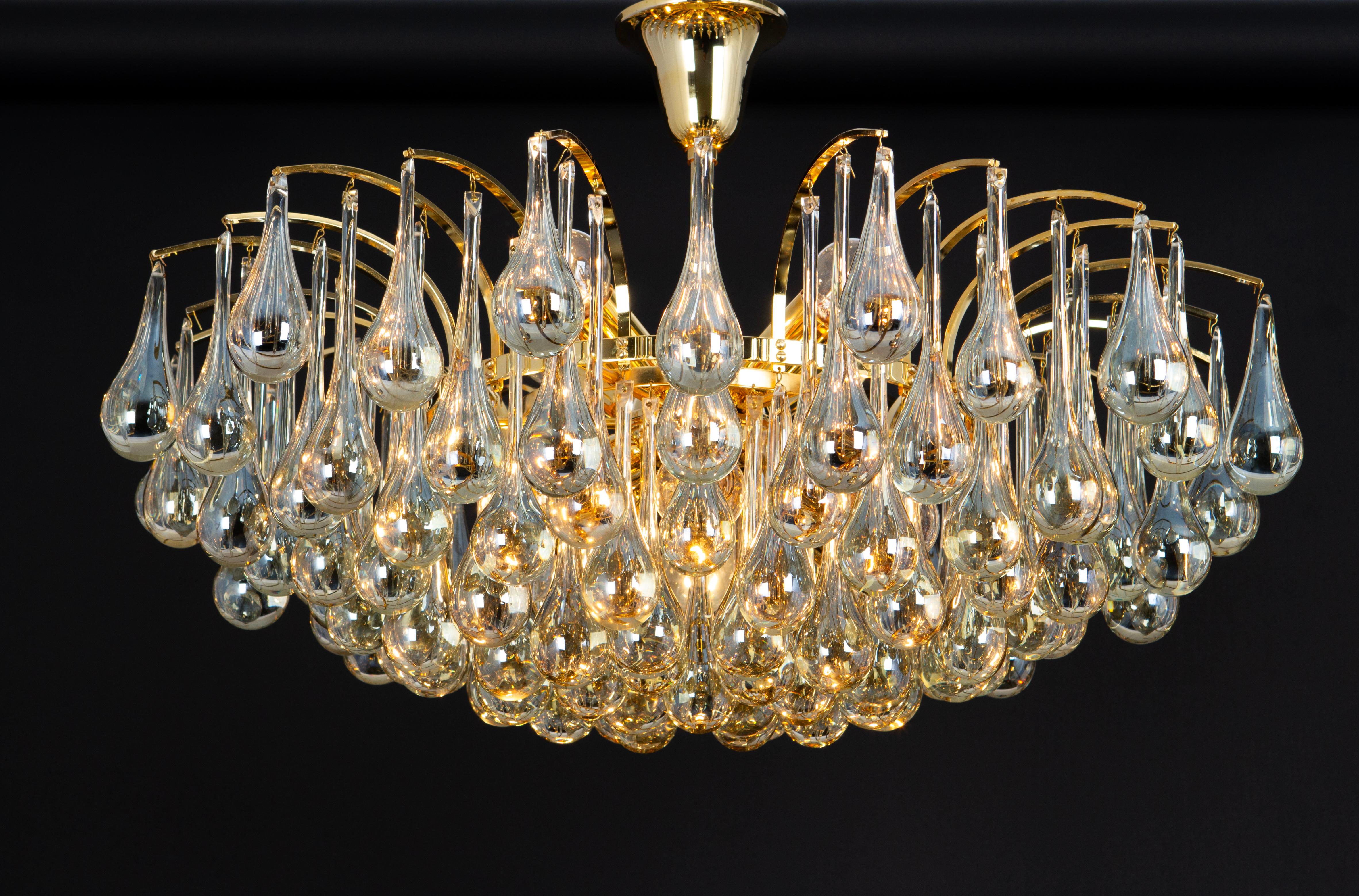 1 of 2 Grande lampadario a goccia in vetro di Murano, Christoph Palme, Germania, anni '70 in vendita 6