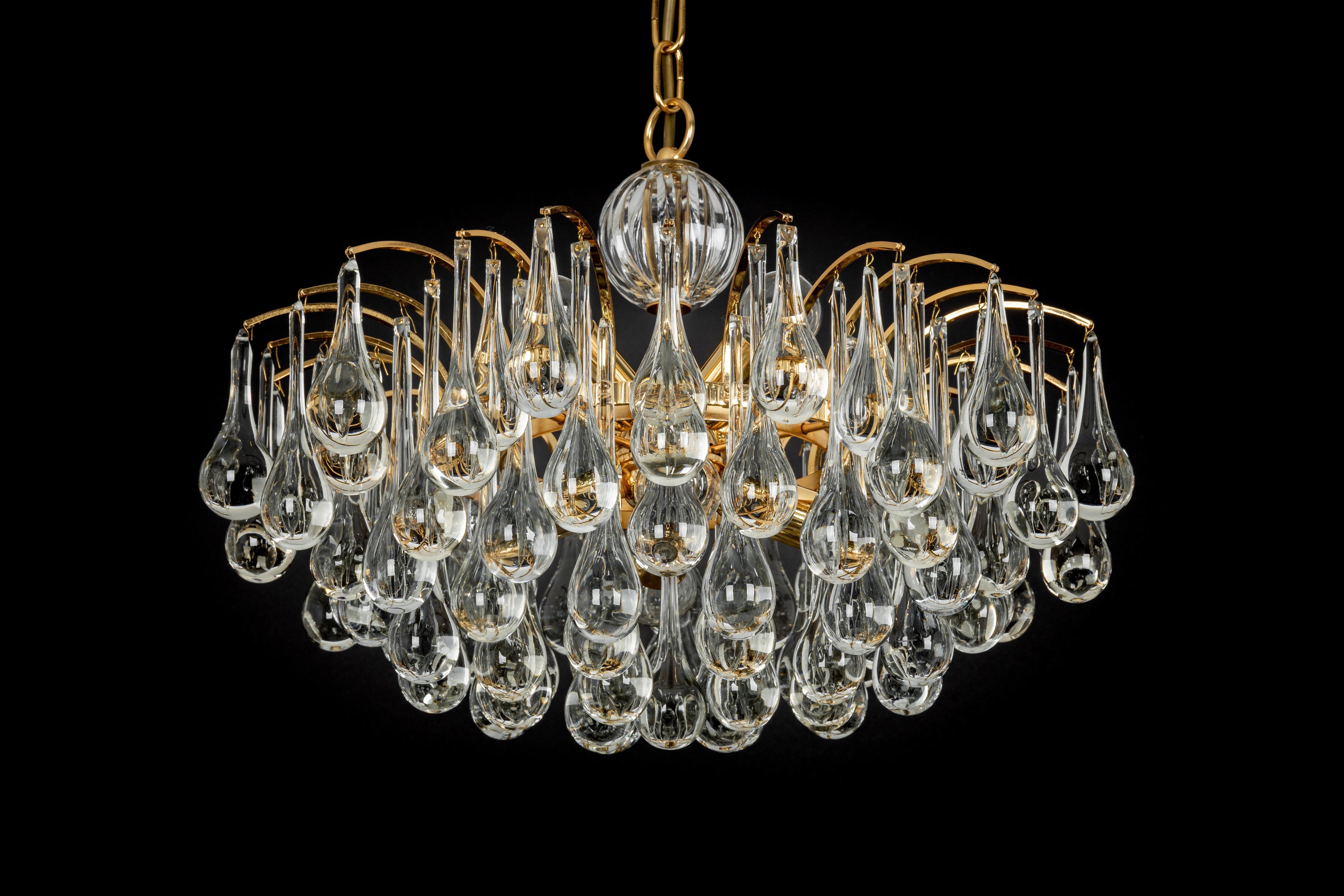 1 of 2 Large Murano Glass Tear Drop Chandelier, Christoph Palme, Germany, 1970s For Sale 8
