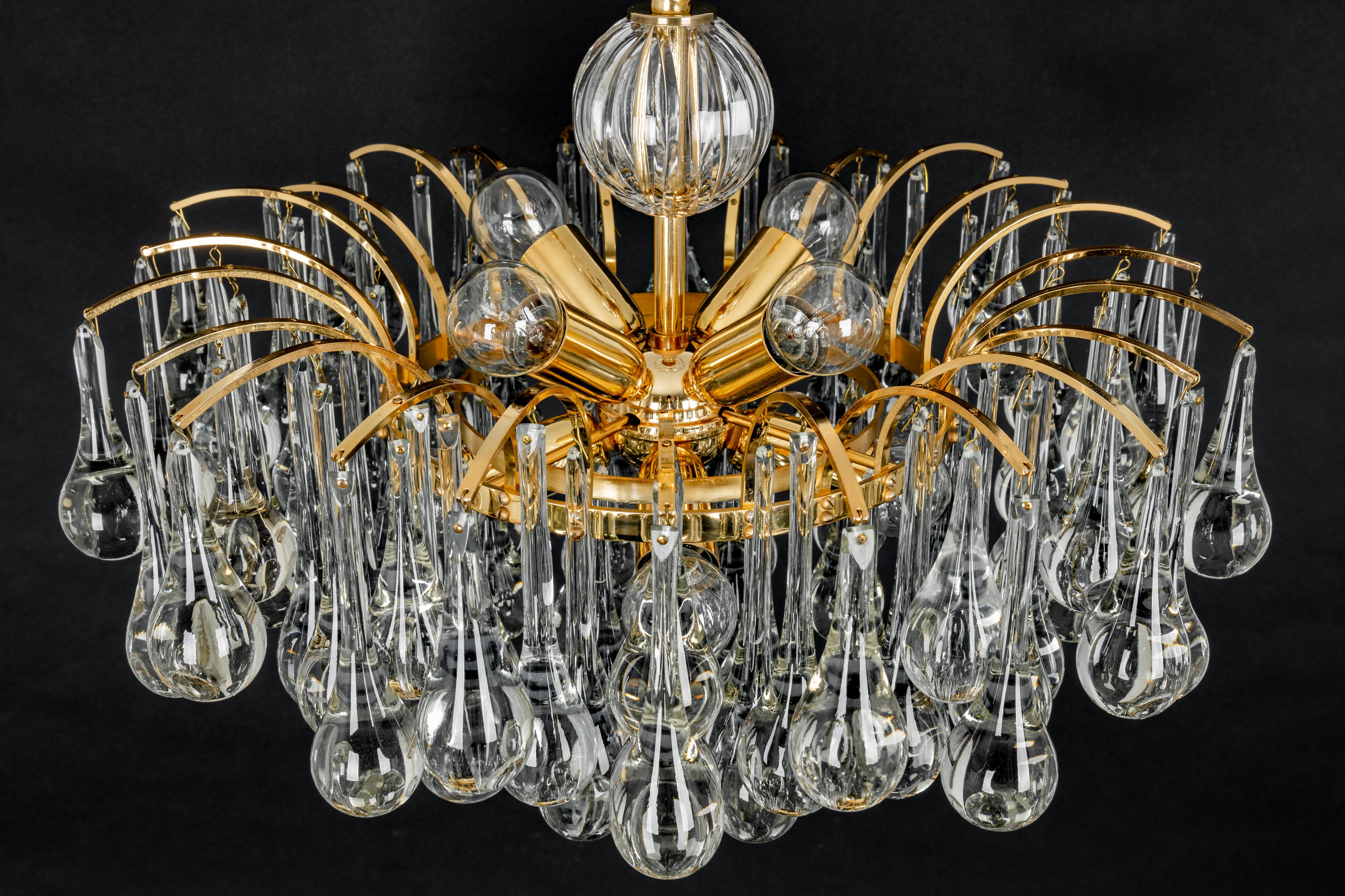 1 of 2 Large Murano Glass Tear Drop Chandelier, Christoph Palme, Germany, 1970s For Sale 9