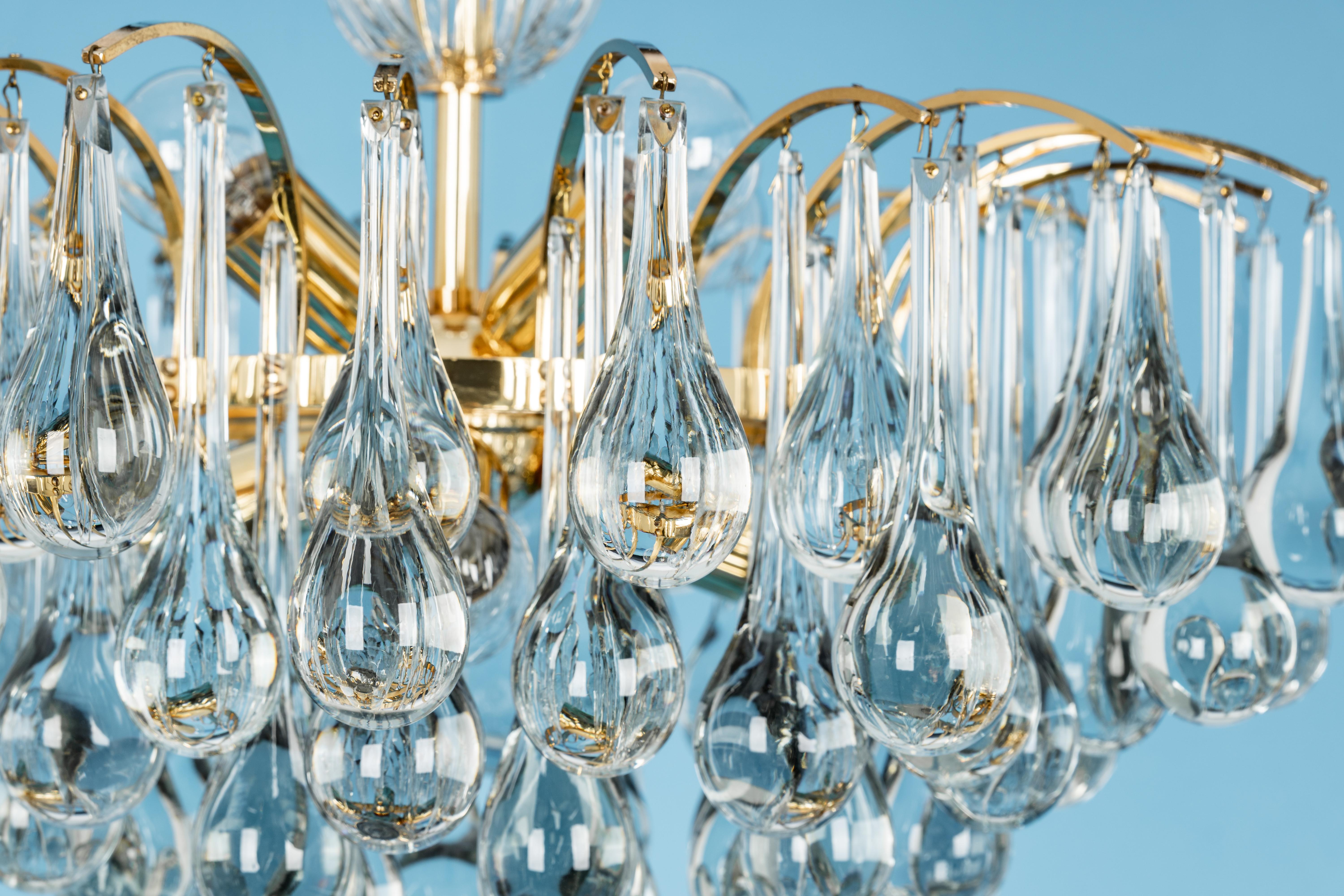 1 of 2 Large Murano Glass Tear Drop Chandelier, Christoph Palme, Germany, 1970s For Sale 13