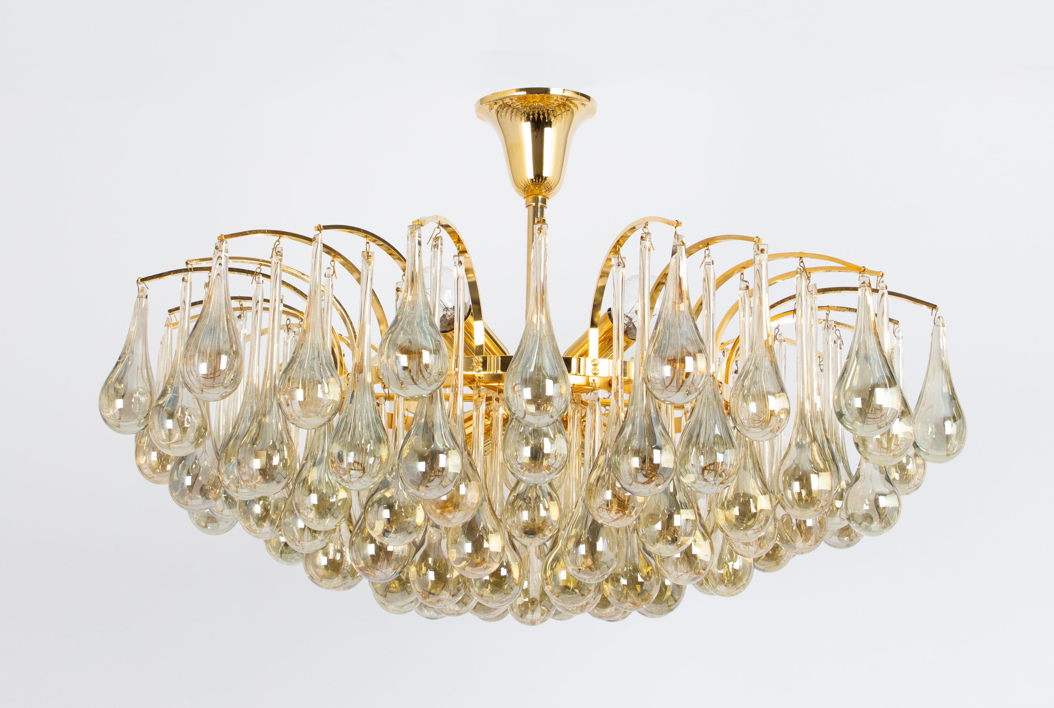 Mid-Century moderno 1 of 2 Grande lampadario a goccia in vetro di Murano, Christoph Palme, Germania, anni '70 in vendita
