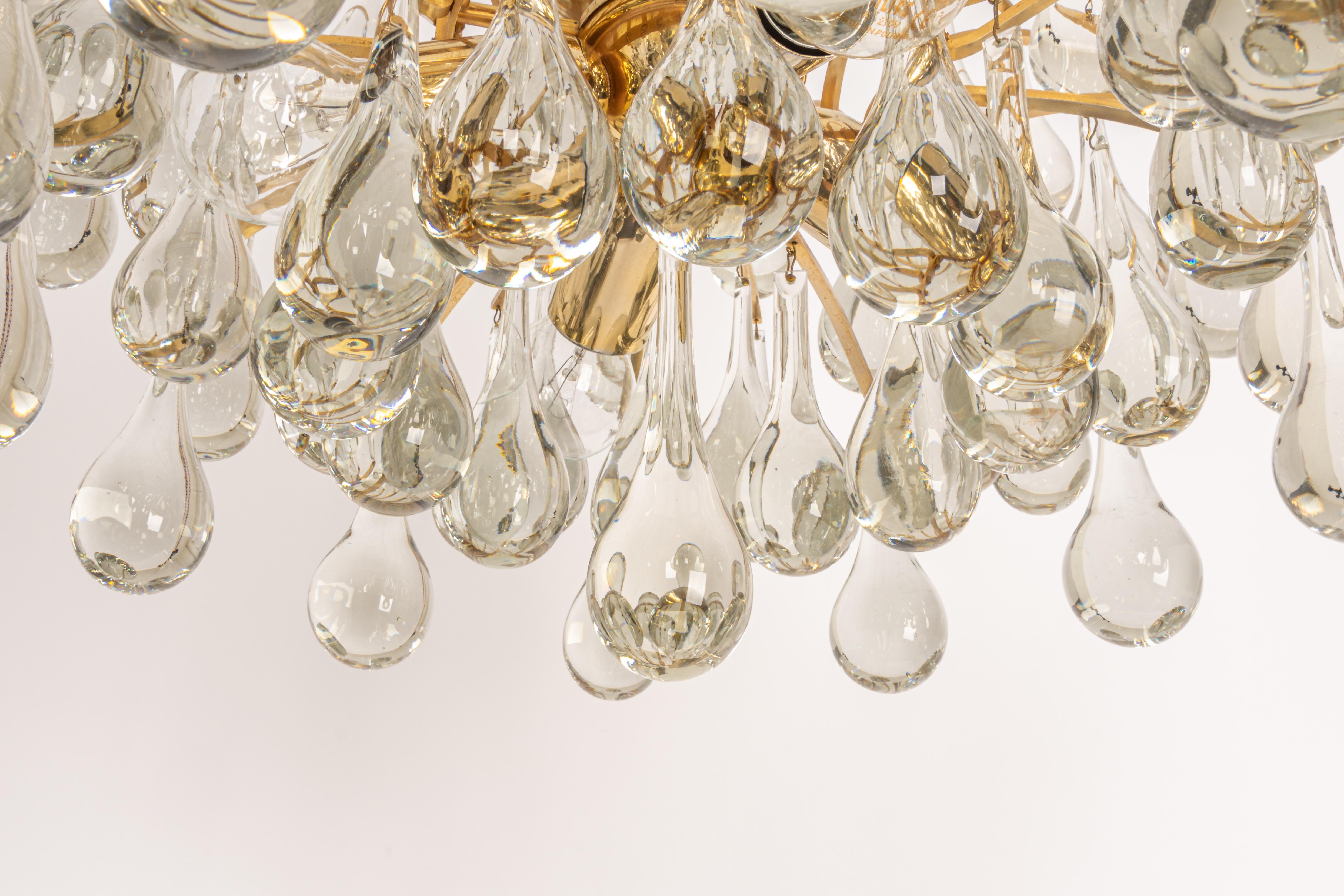 Mid-Century Modern 1 of 2 Large Murano Glass Tear Drop Chandelier, Christoph Palme, Germany, 1970s For Sale