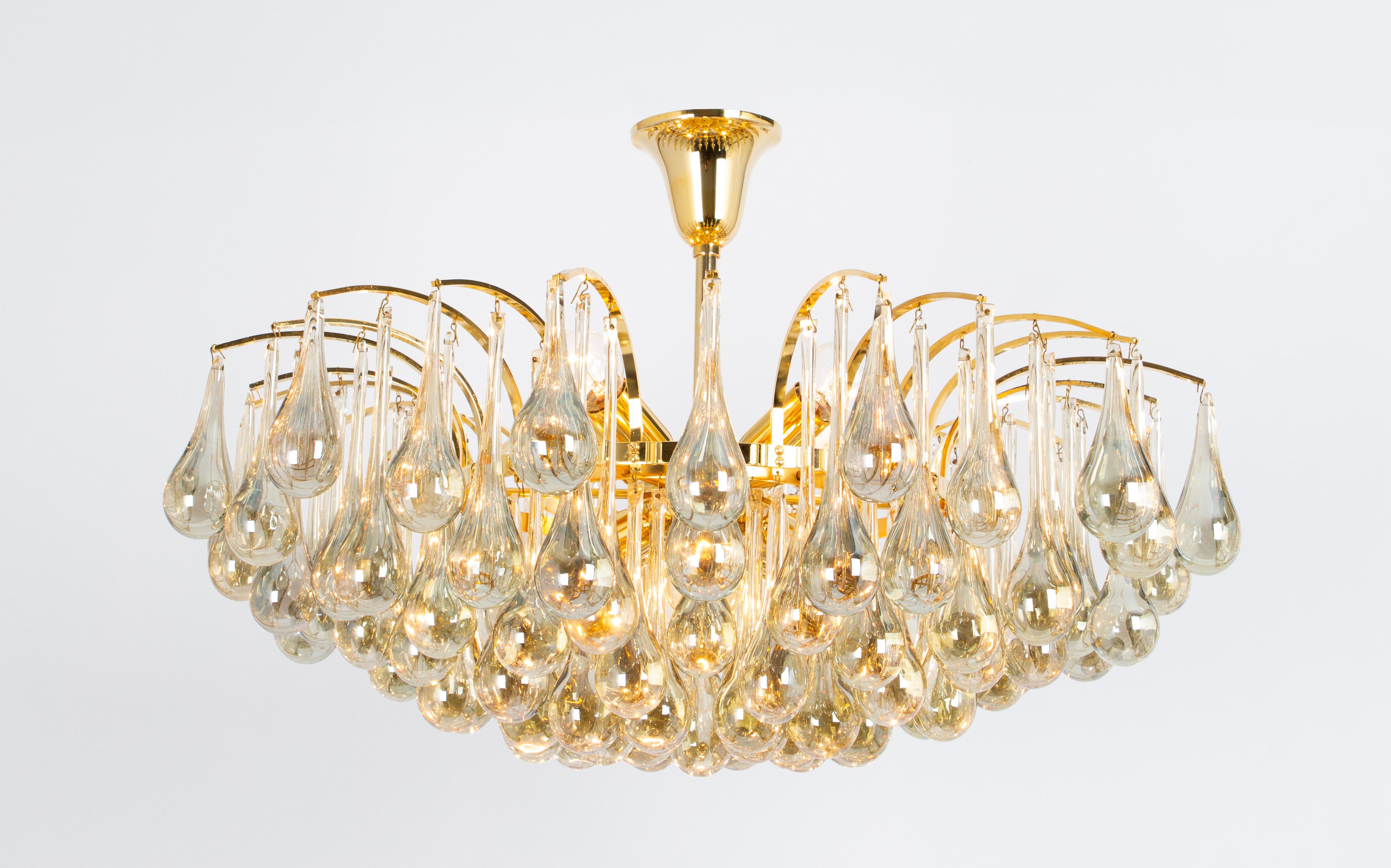 Tedesco 1 of 2 Grande lampadario a goccia in vetro di Murano, Christoph Palme, Germania, anni '70 in vendita