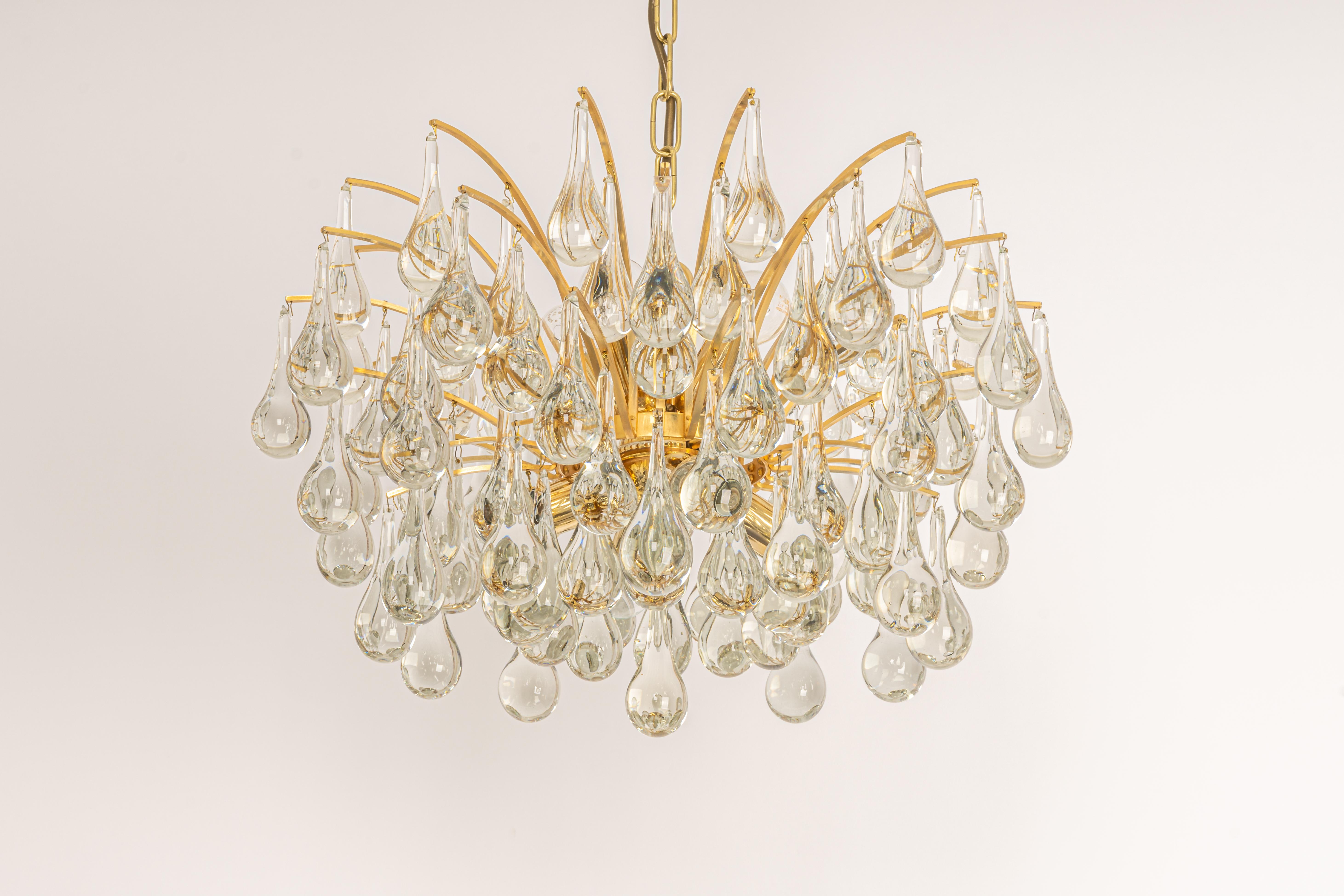 1 of 2 Large Murano Glass Tear Drop Chandelier, Christoph Palme, Germany, 1970s In Good Condition For Sale In Aachen, NRW