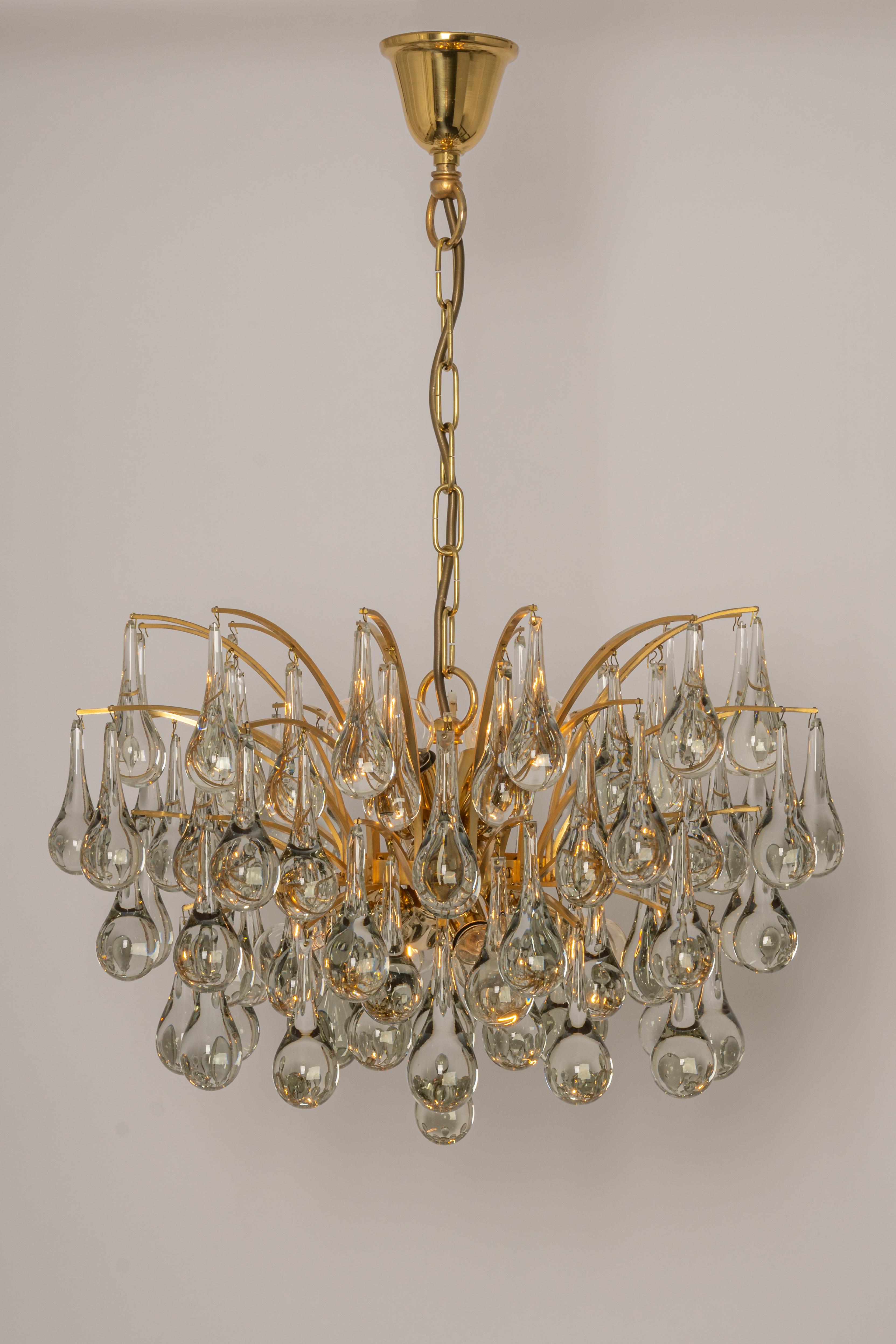 Late 20th Century 1 of 2 Large Murano Glass Tear Drop Chandelier, Christoph Palme, Germany, 1970s For Sale