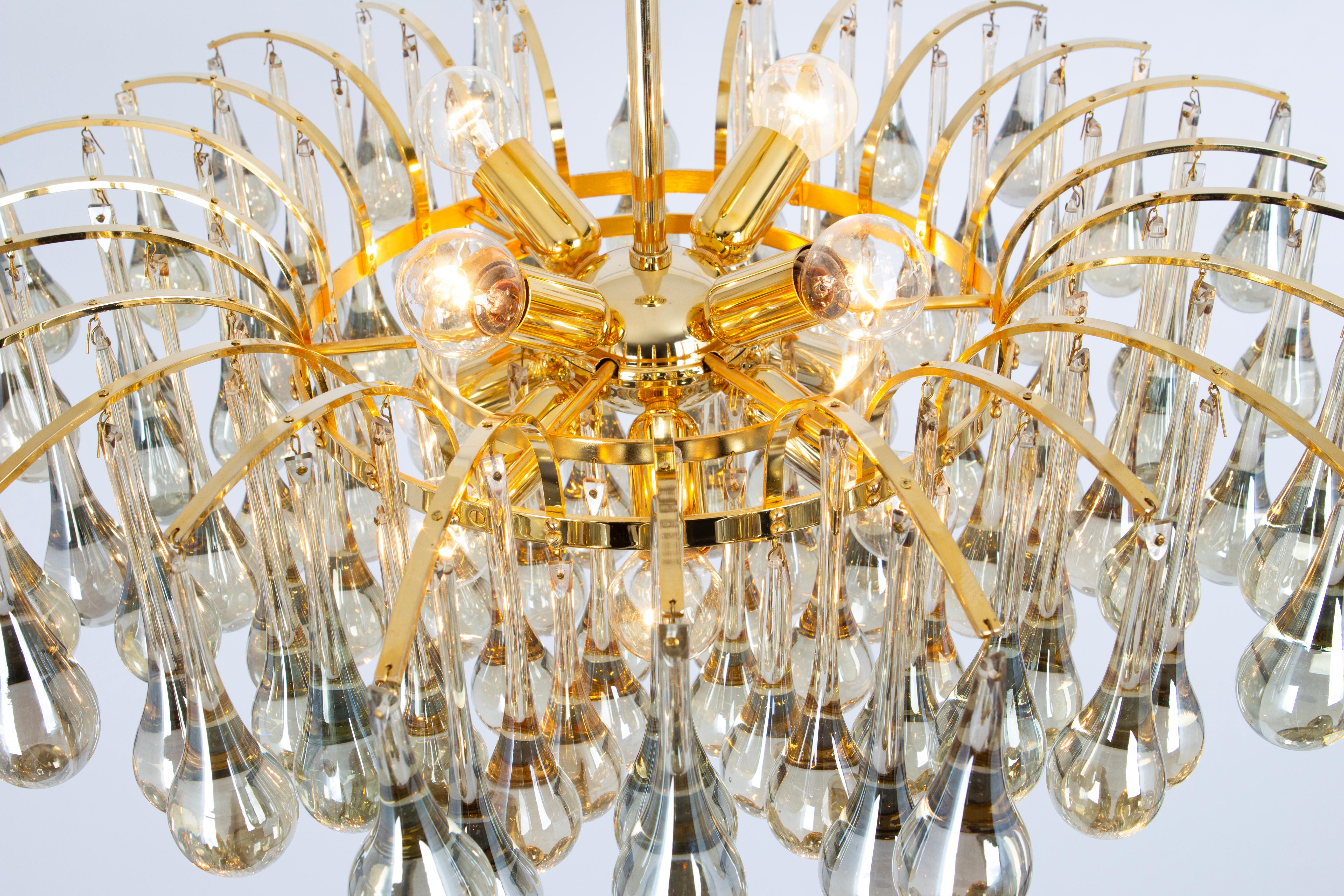 Fine XX secolo 1 of 2 Grande lampadario a goccia in vetro di Murano, Christoph Palme, Germania, anni '70 in vendita