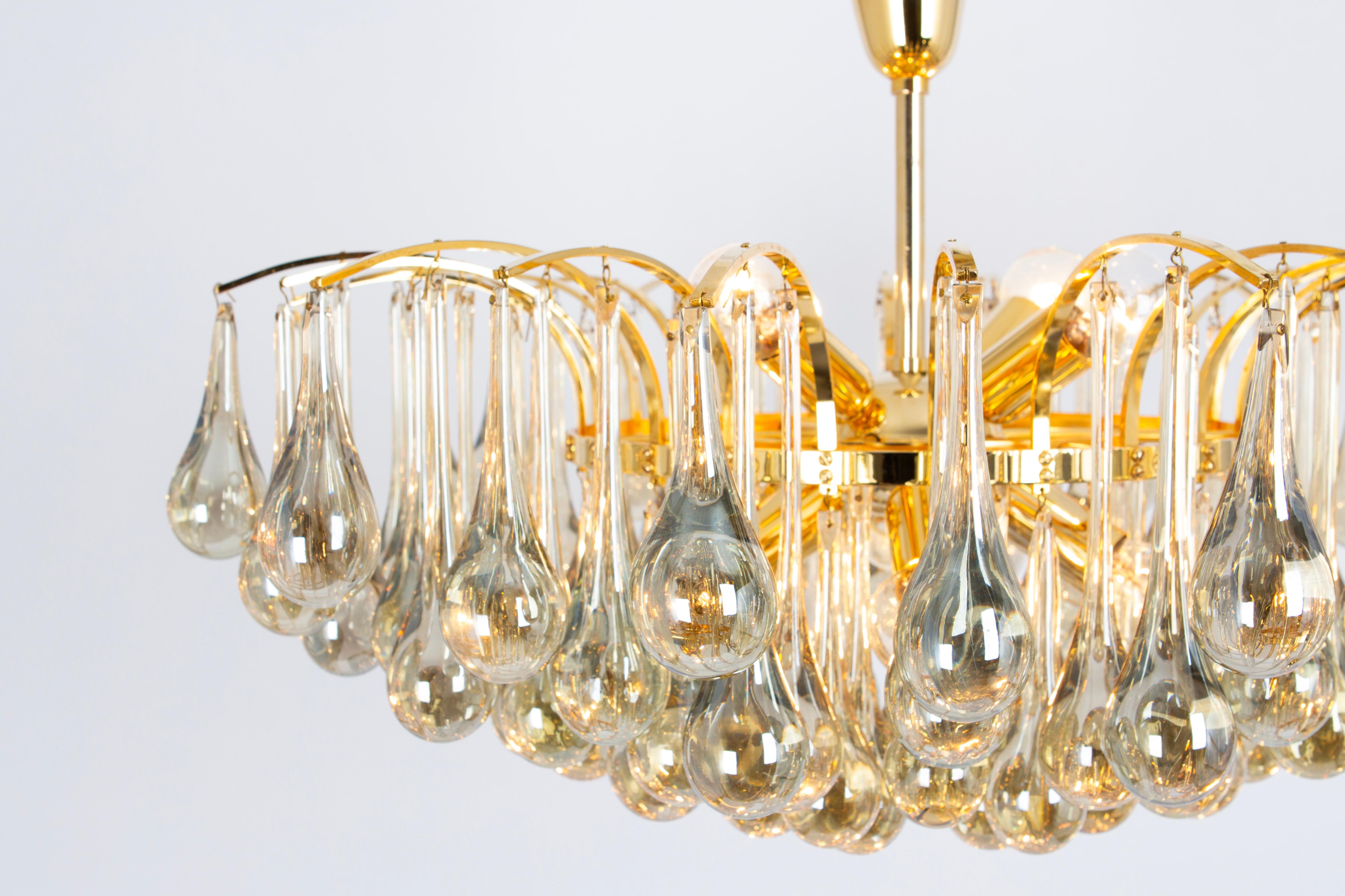 Ottone 1 of 2 Grande lampadario a goccia in vetro di Murano, Christoph Palme, Germania, anni '70 in vendita