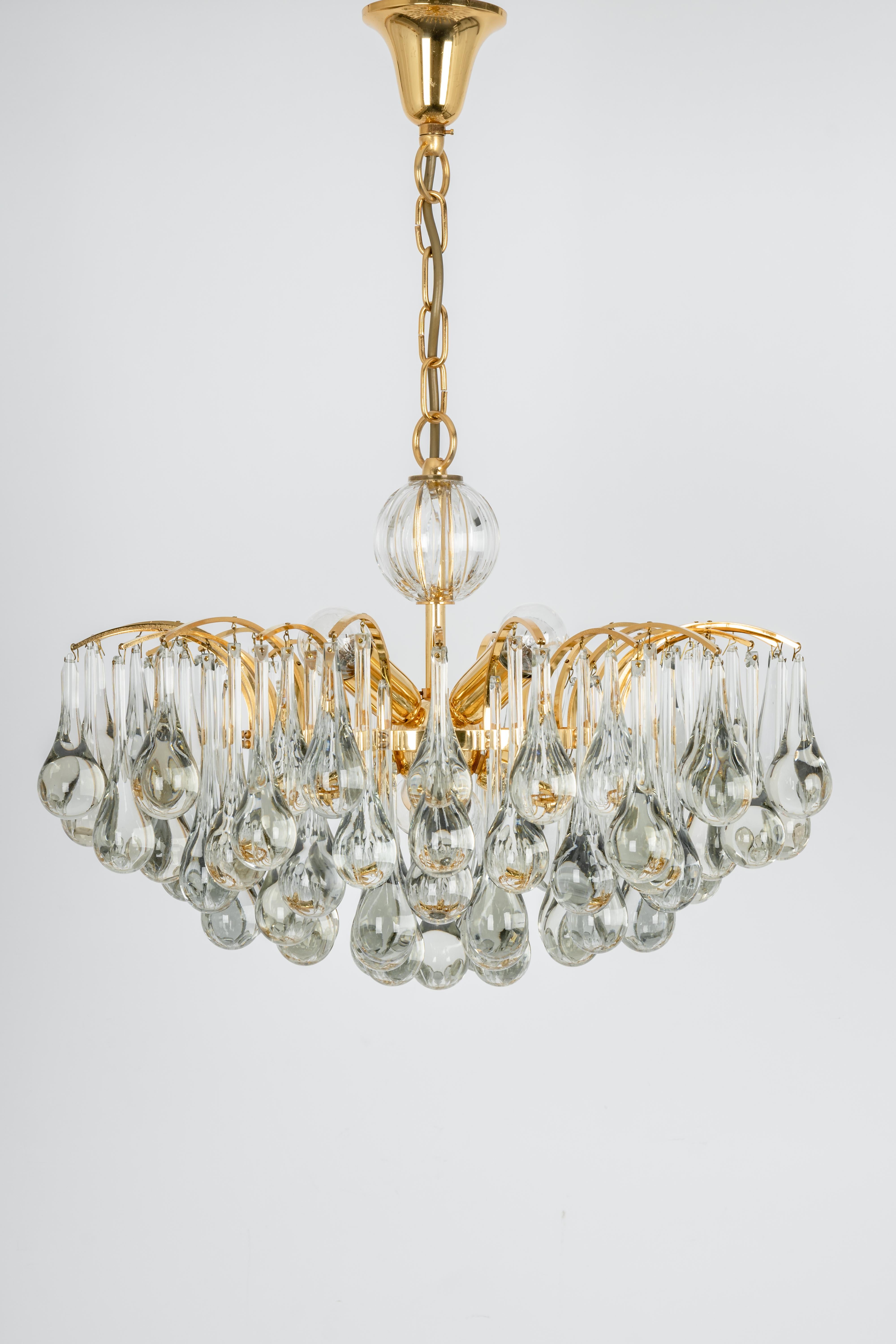 1 of 2 Large Murano Glass Tear Drop Chandelier, Christoph Palme, Germany, 1970s For Sale 2