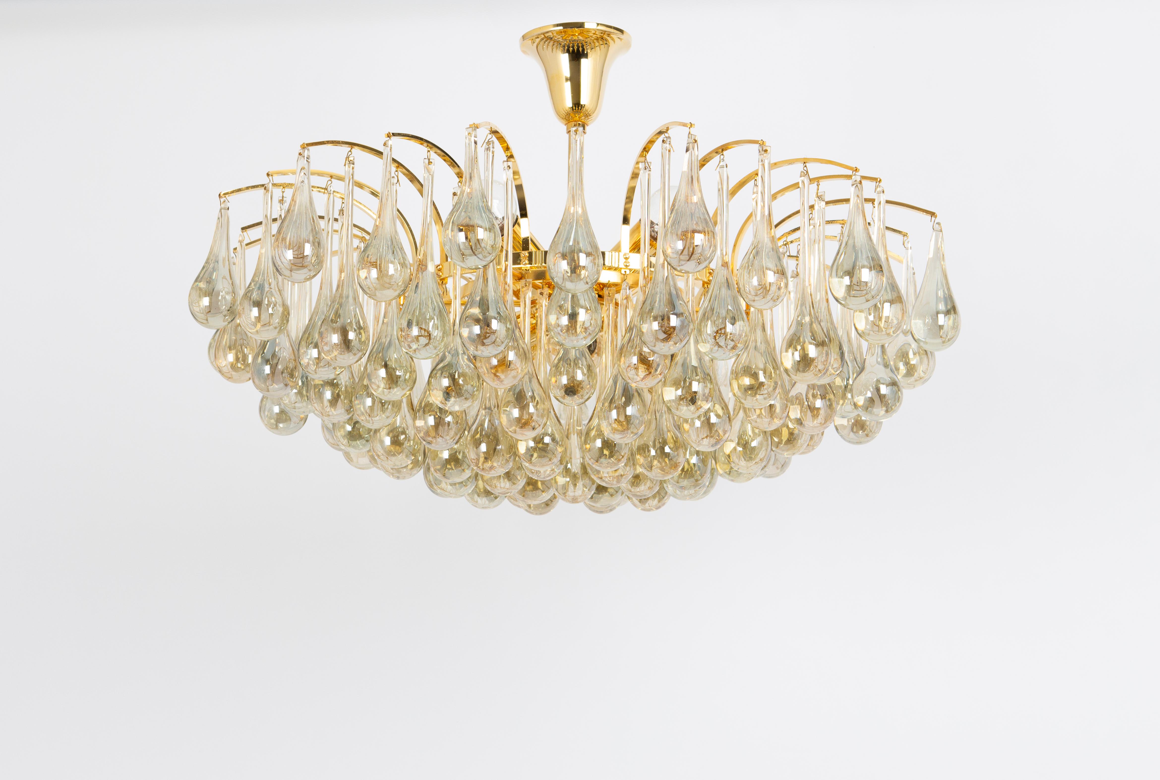 1 of 2 Grande lampadario a goccia in vetro di Murano, Christoph Palme, Germania, anni '70 in vendita 1