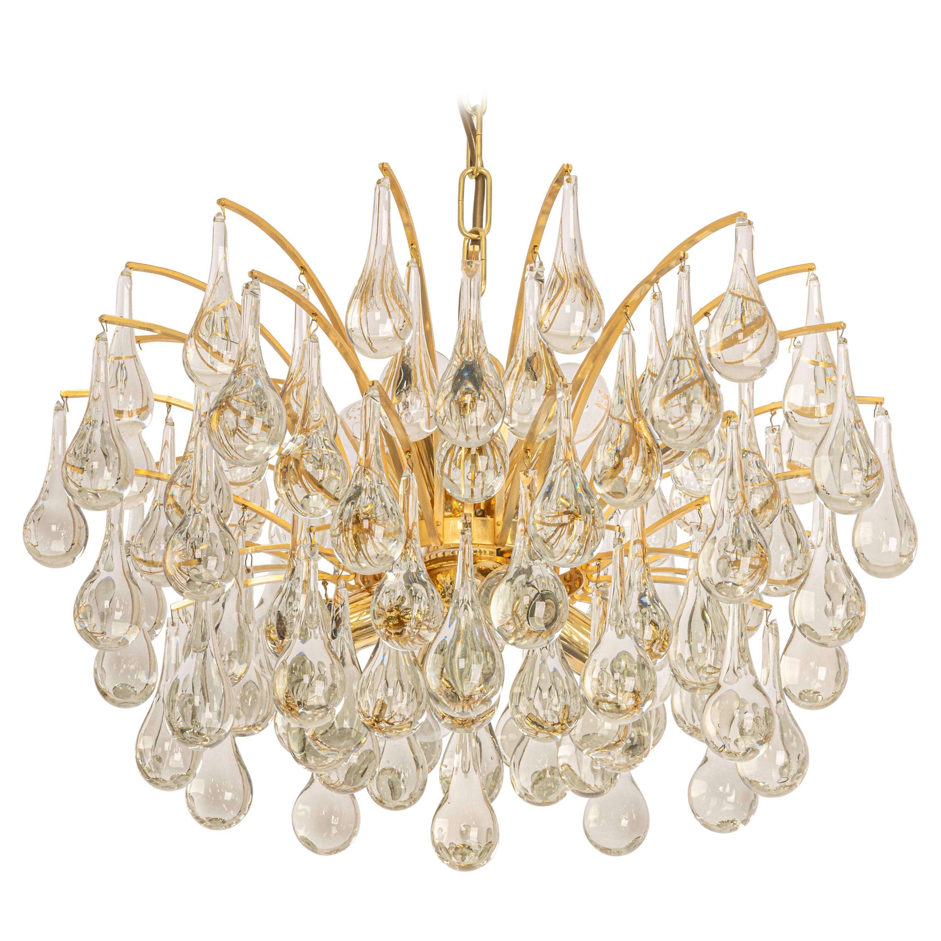 1 of 2 Grande lampadario a goccia in vetro di Murano, Christoph Palme, Germania, anni '70