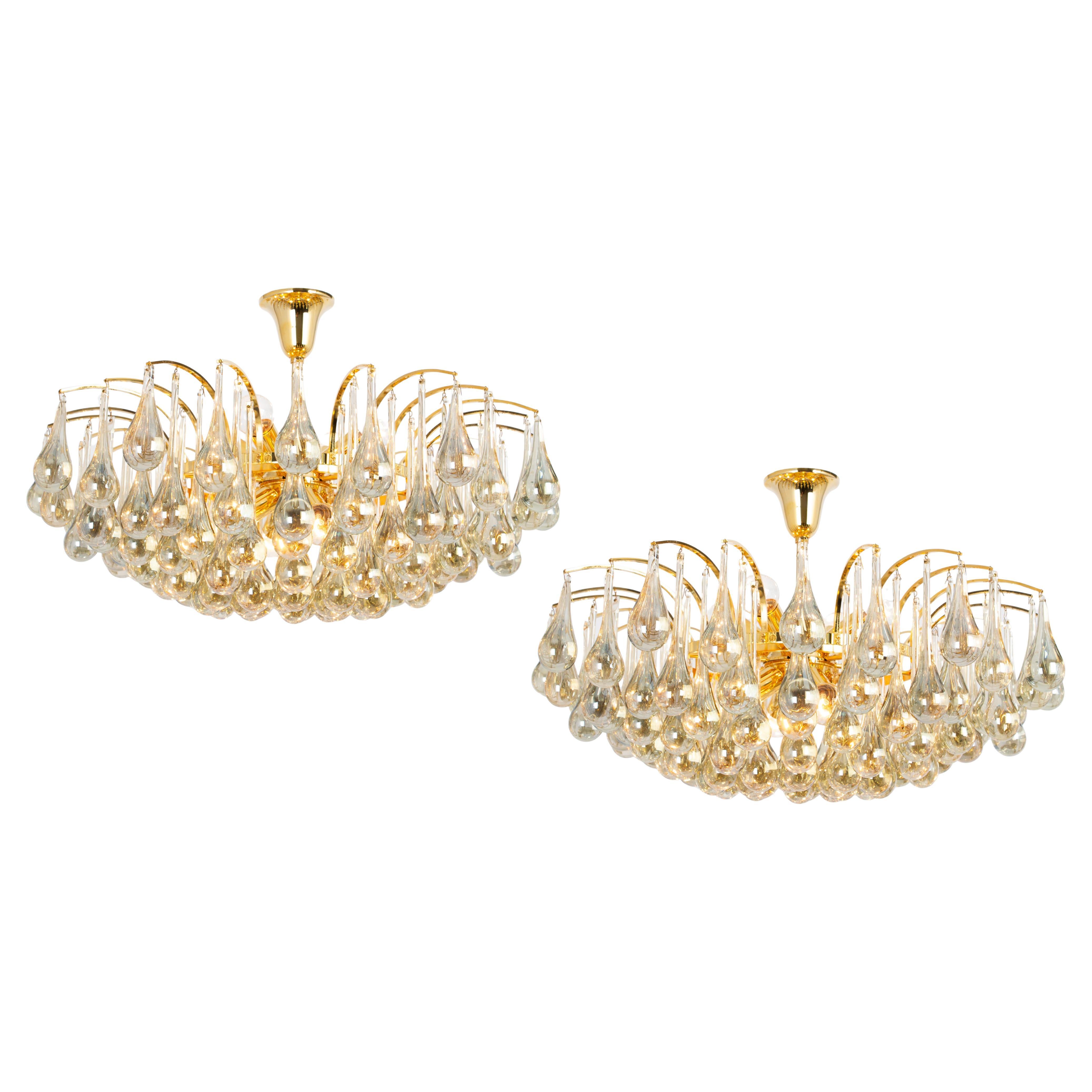 1 of 2 Large Murano Glass Tear Drop Chandelier, Christoph Palme, Germany, 1970s