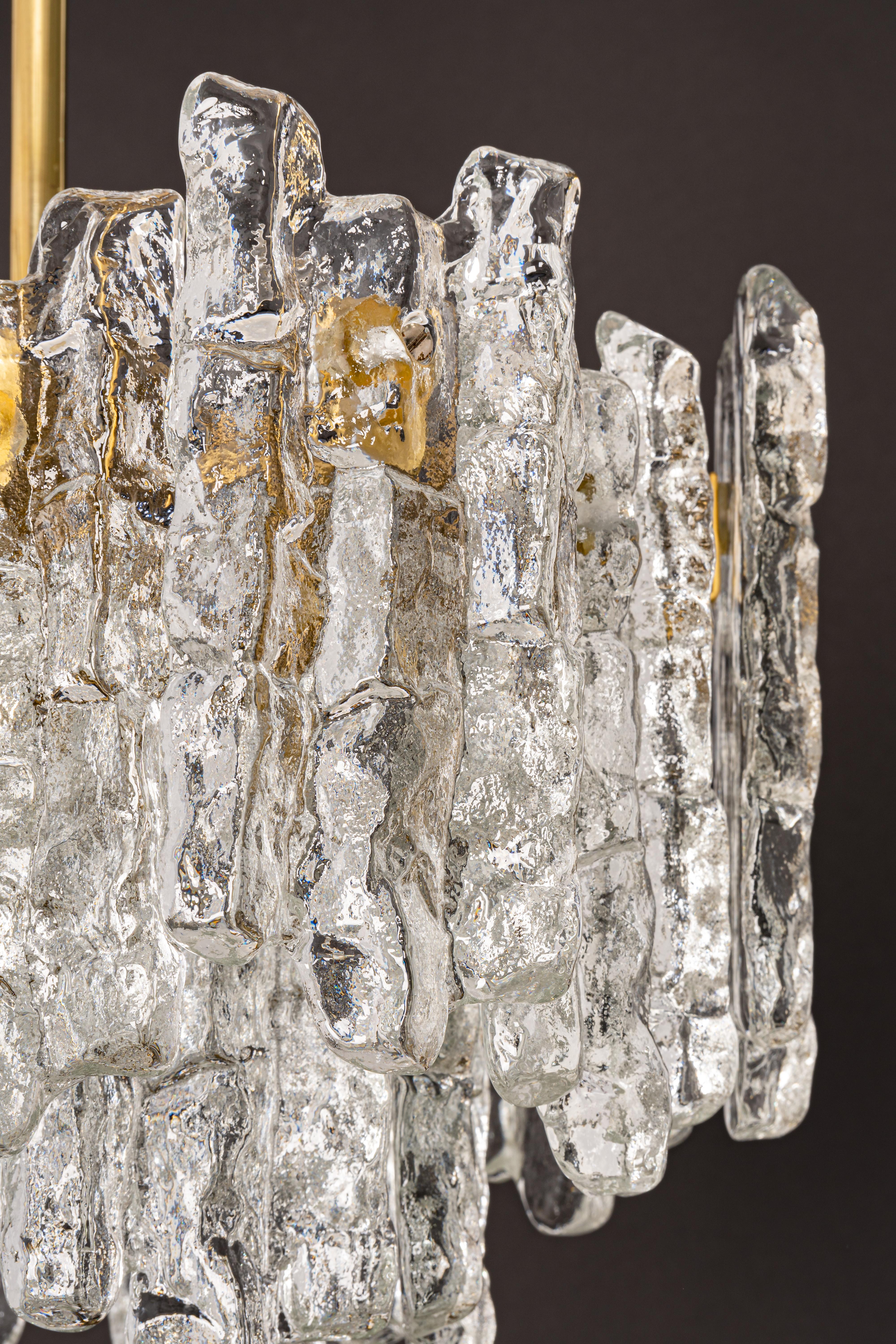 1 of 2 Large Murano Ice Glass Chandelier by Kalmar, Austria, 1960s For Sale 3