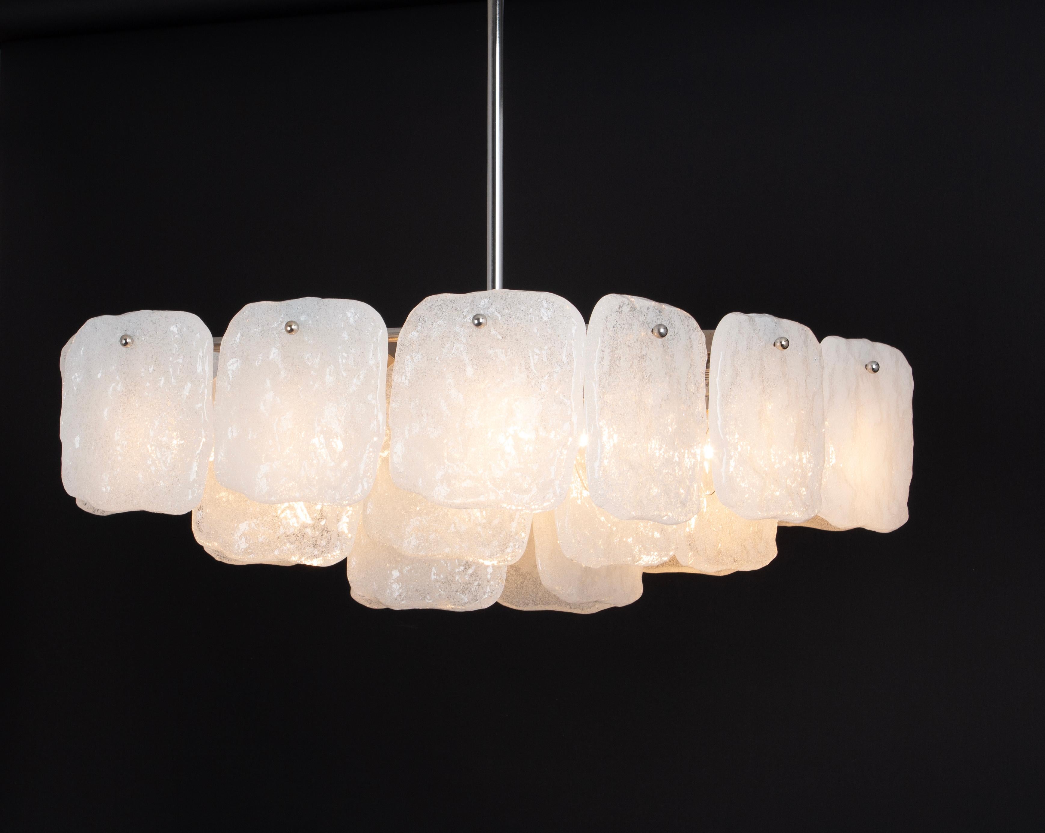 1 of 2 Large Murano Ice Glass Chandelier by Kalmar, Austria, 1960s For Sale 3