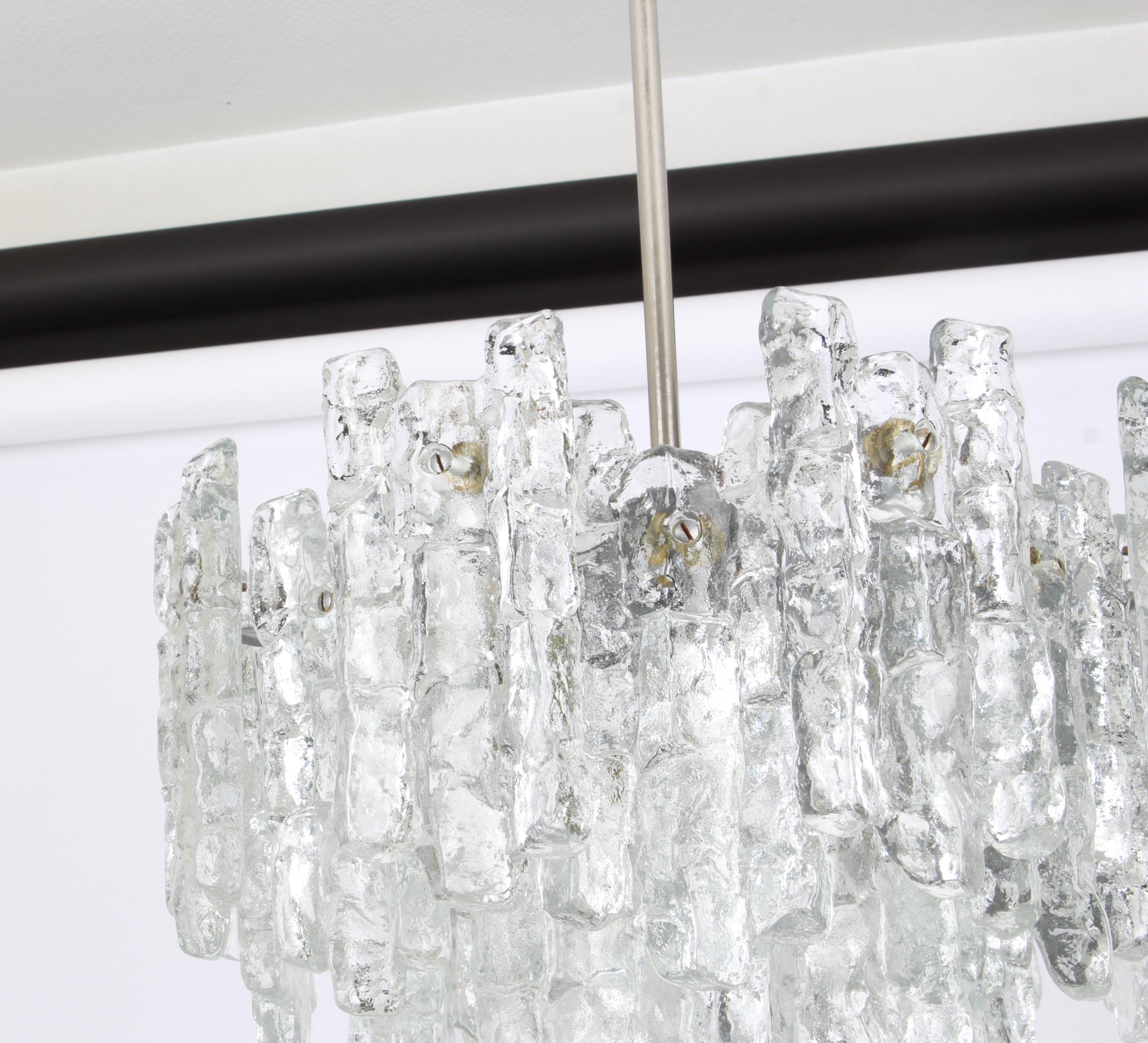 1 of 2 Large Murano Ice Glass Chandelier by Kalmar, Austria, 1960s For Sale 5
