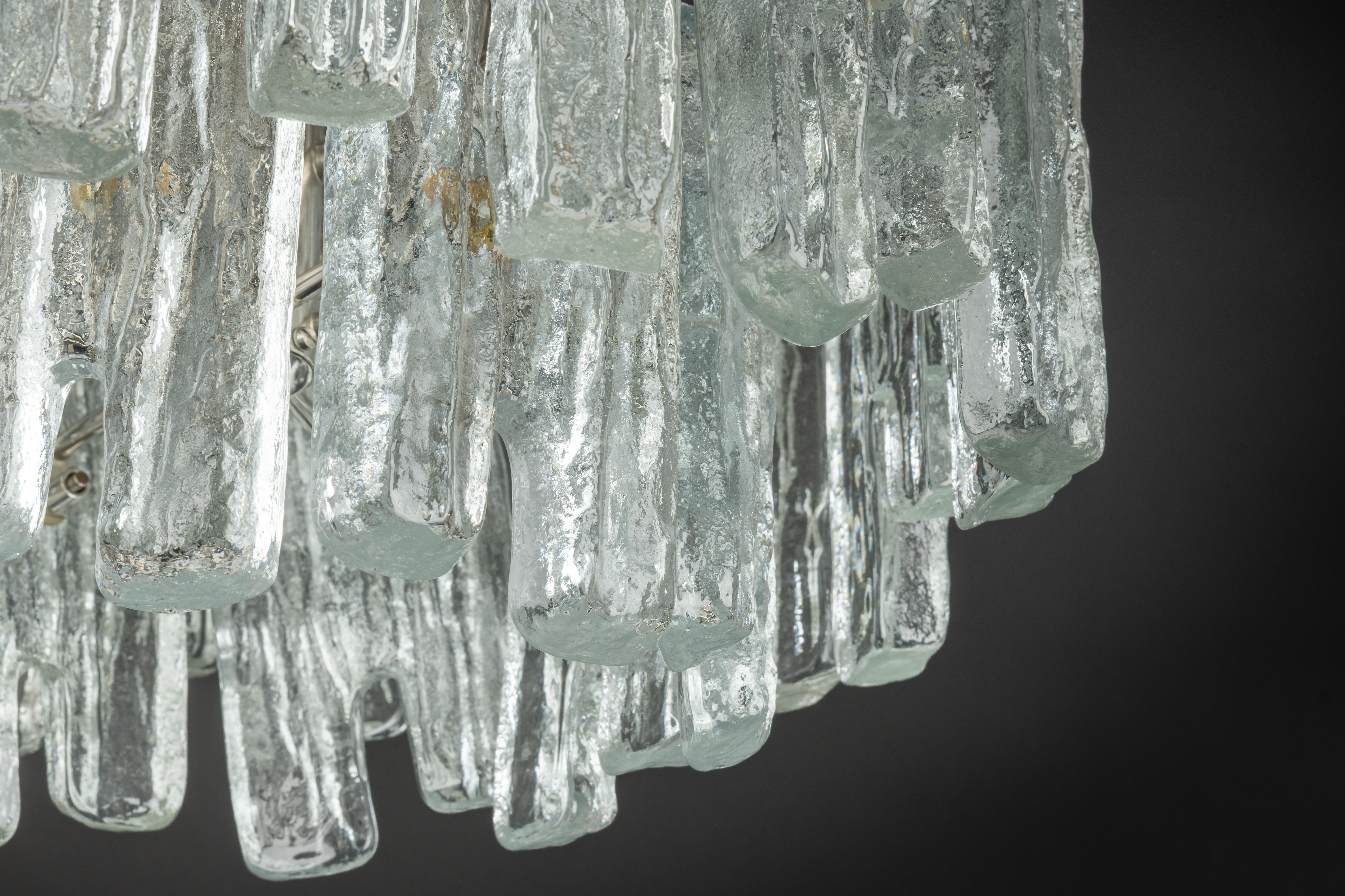 Austrian 1 of 2 Large Murano Ice Glass Chandelier by Kalmar, Austria, 1960s For Sale