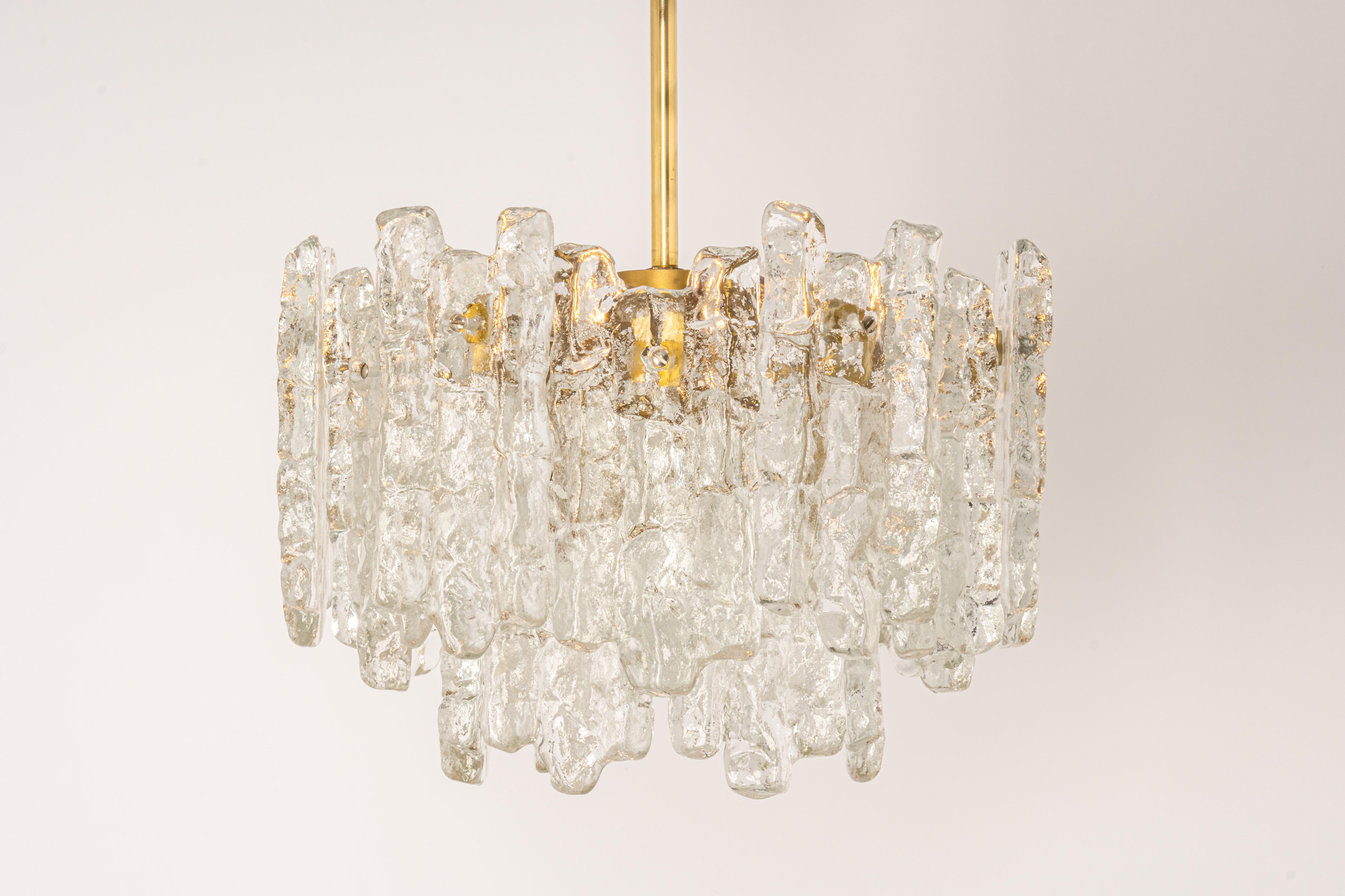 Mid-20th Century 1 of 2 Large Murano Ice Glass Chandelier by Kalmar, Austria, 1960s For Sale