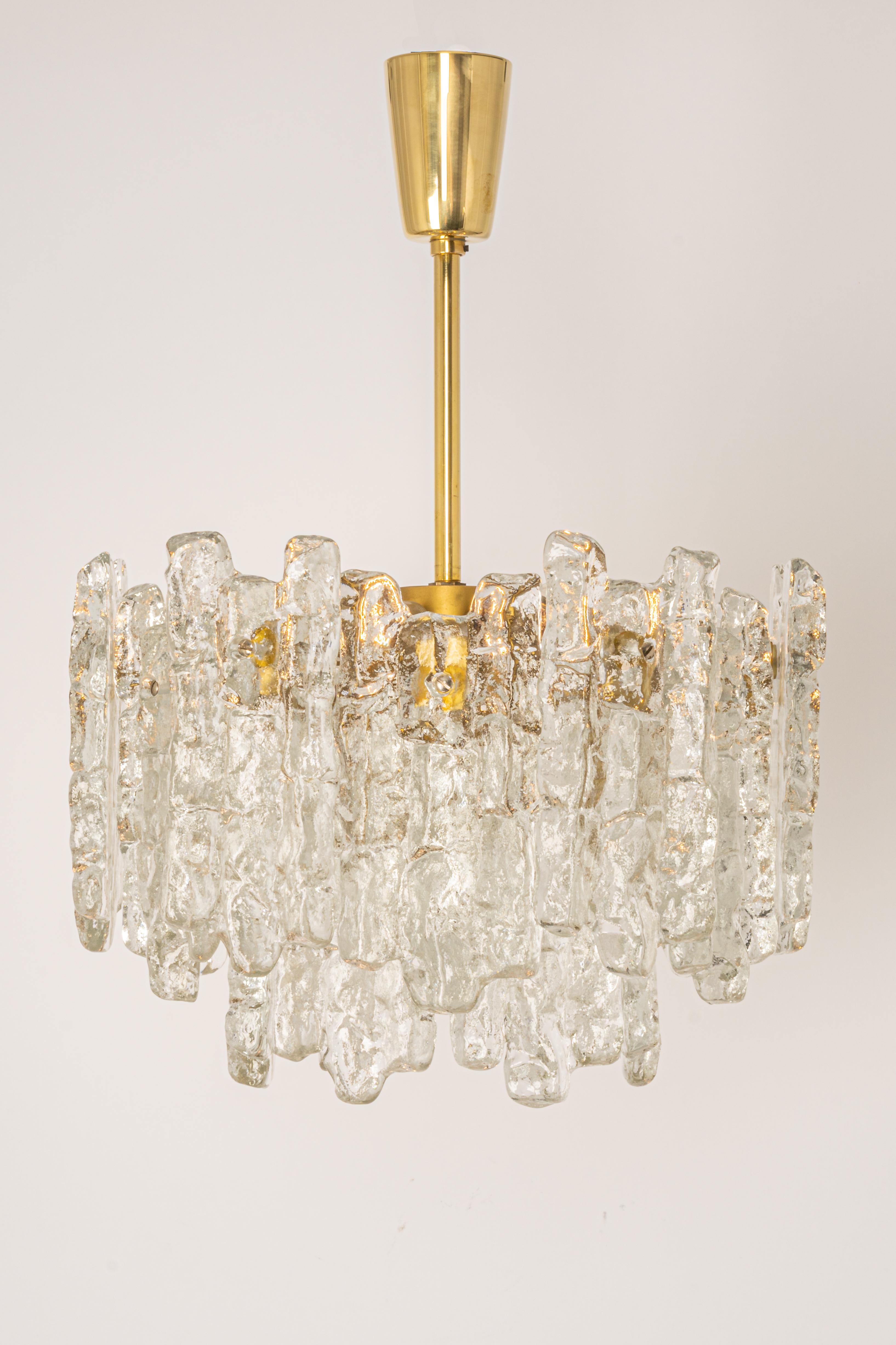 Murano Glass 1 of 2 Large Murano Ice Glass Chandelier by Kalmar, Austria, 1960s For Sale