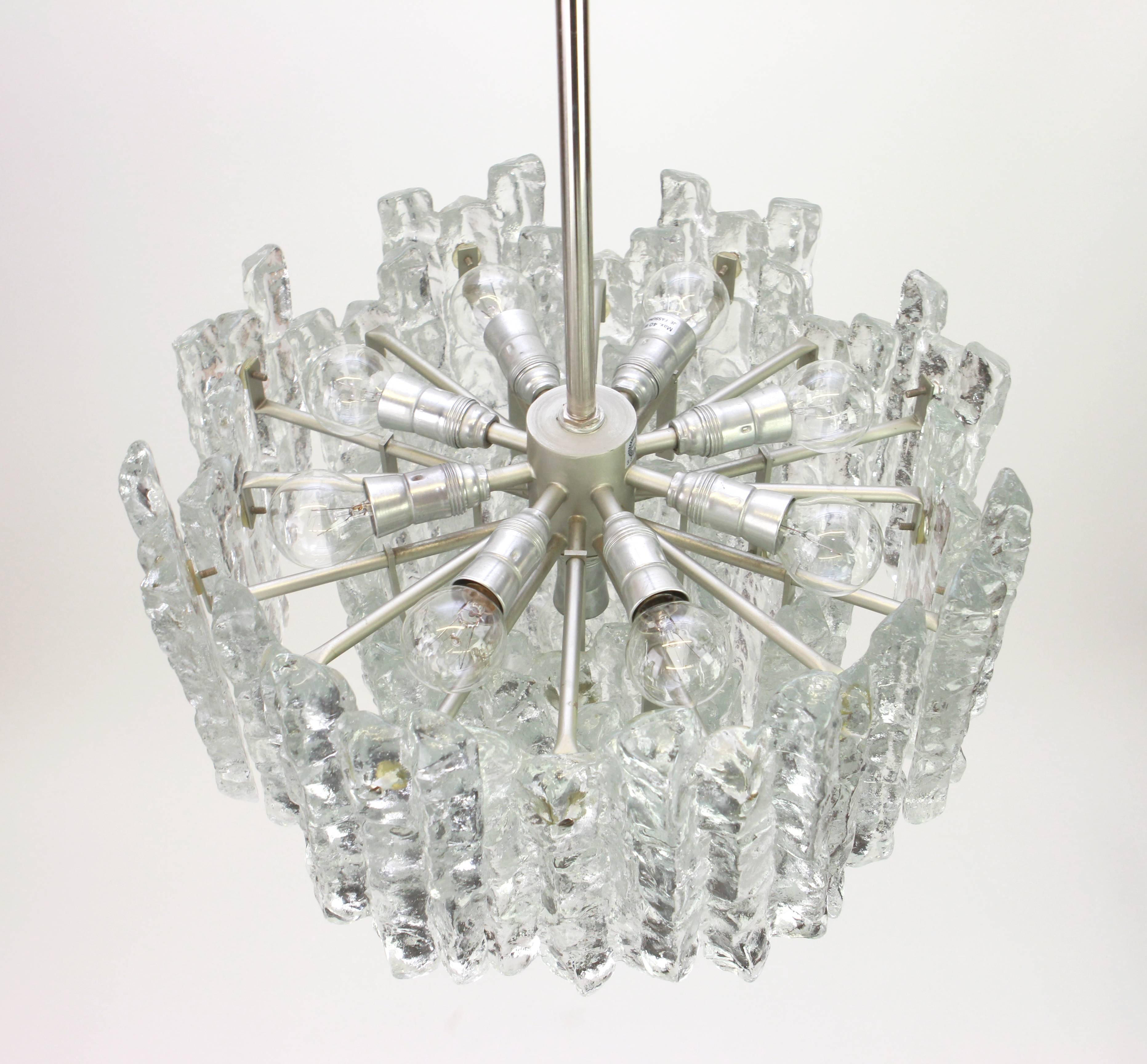 1 of 2 Large Murano Ice Glass Chandelier by Kalmar, Austria, 1960s For Sale 1