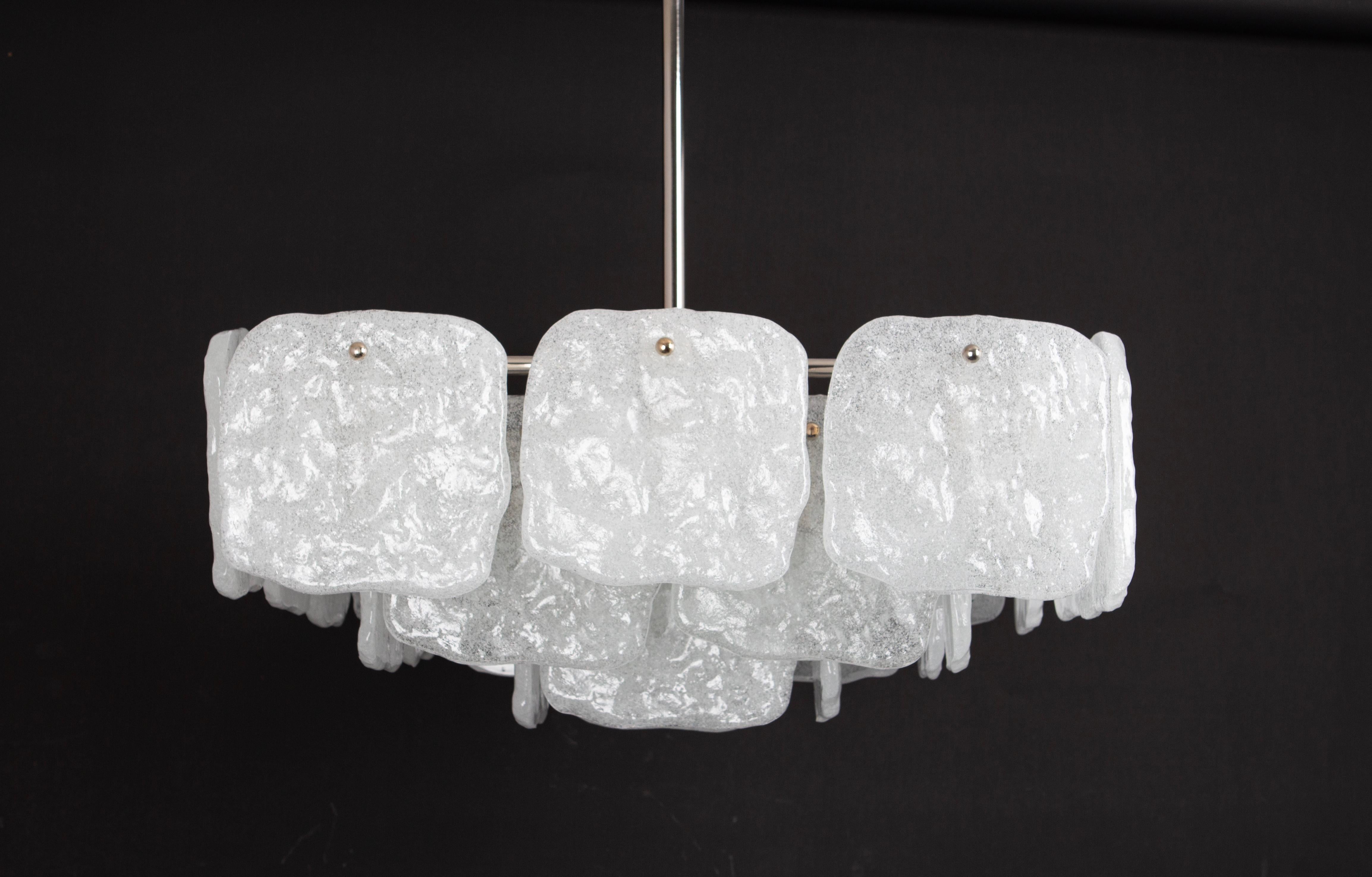 1 of 2 Large Murano Ice Glass Chandelier by Kalmar, Austria, 1960s For Sale 1