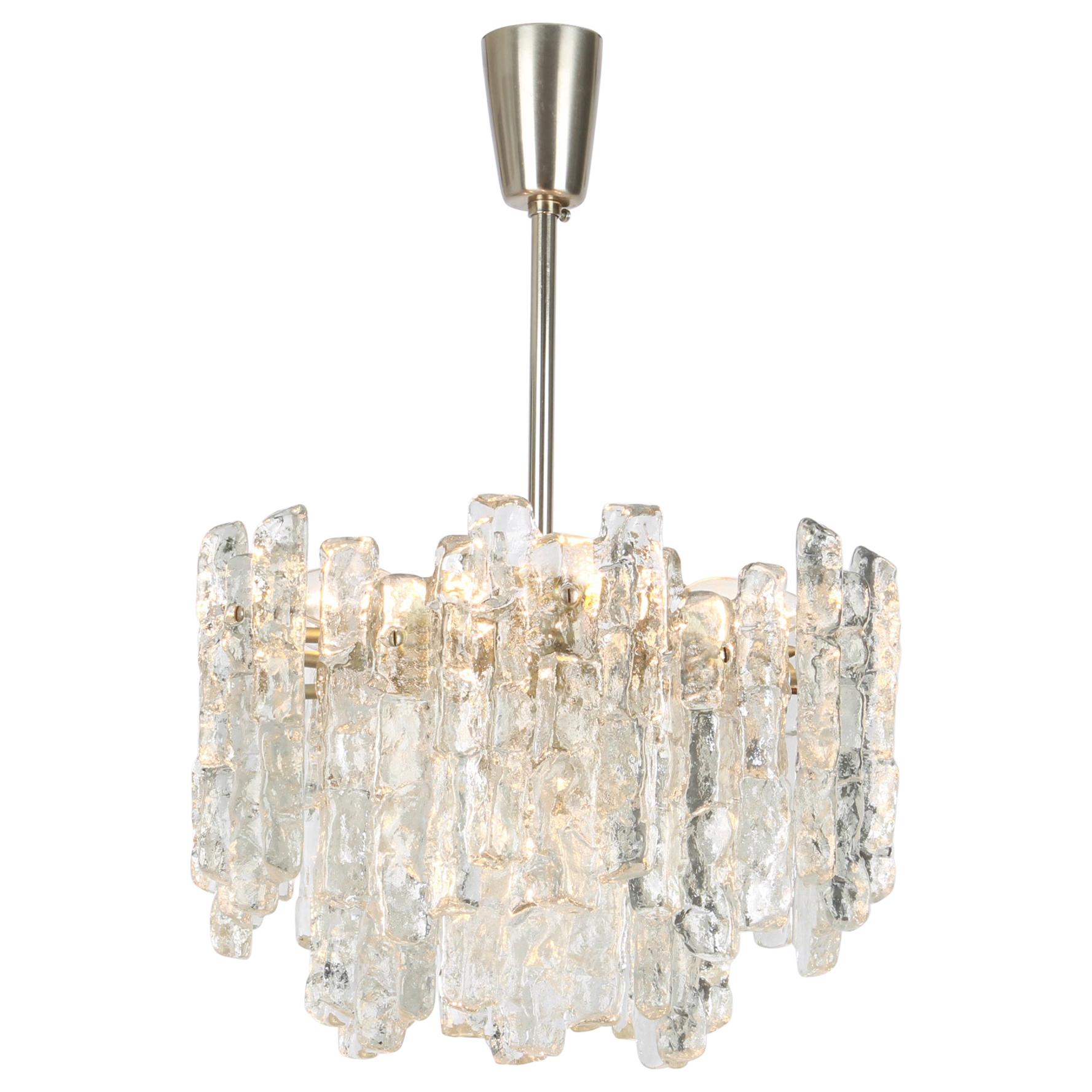 1 of 2 Large Murano Ice Glass Chandelier by Kalmar, Austria, 1960s For Sale