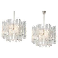 1 of 2 Large Murano Ice Glass Chandelier by Kalmar, Austria, 1960s