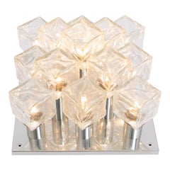 1 des 2 grands plafonniers en verre de glace de Murano par Kalmar, Autriche, années 1960