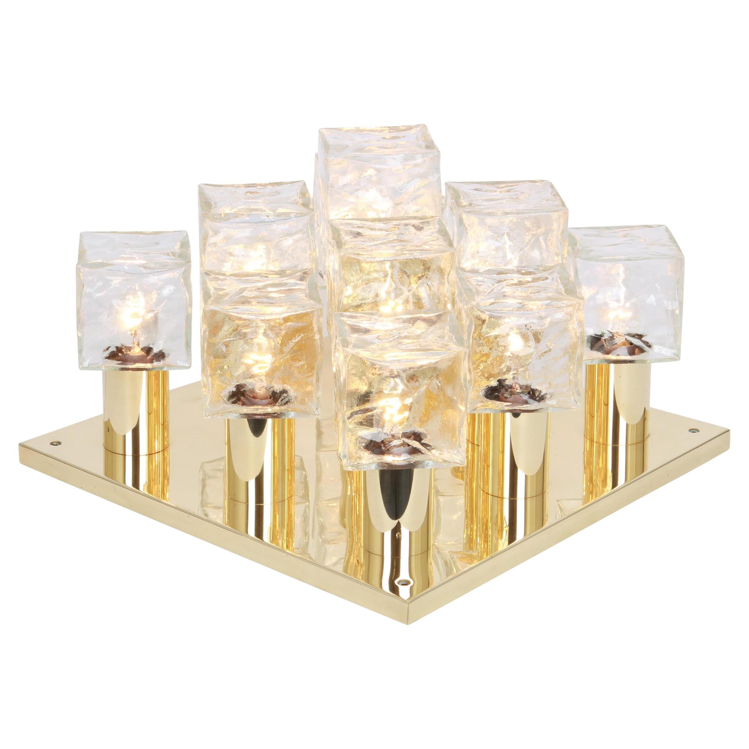 1 des 2 grands plafonniers en verre de glace de Murano par Kalmar, Autriche, années 1960