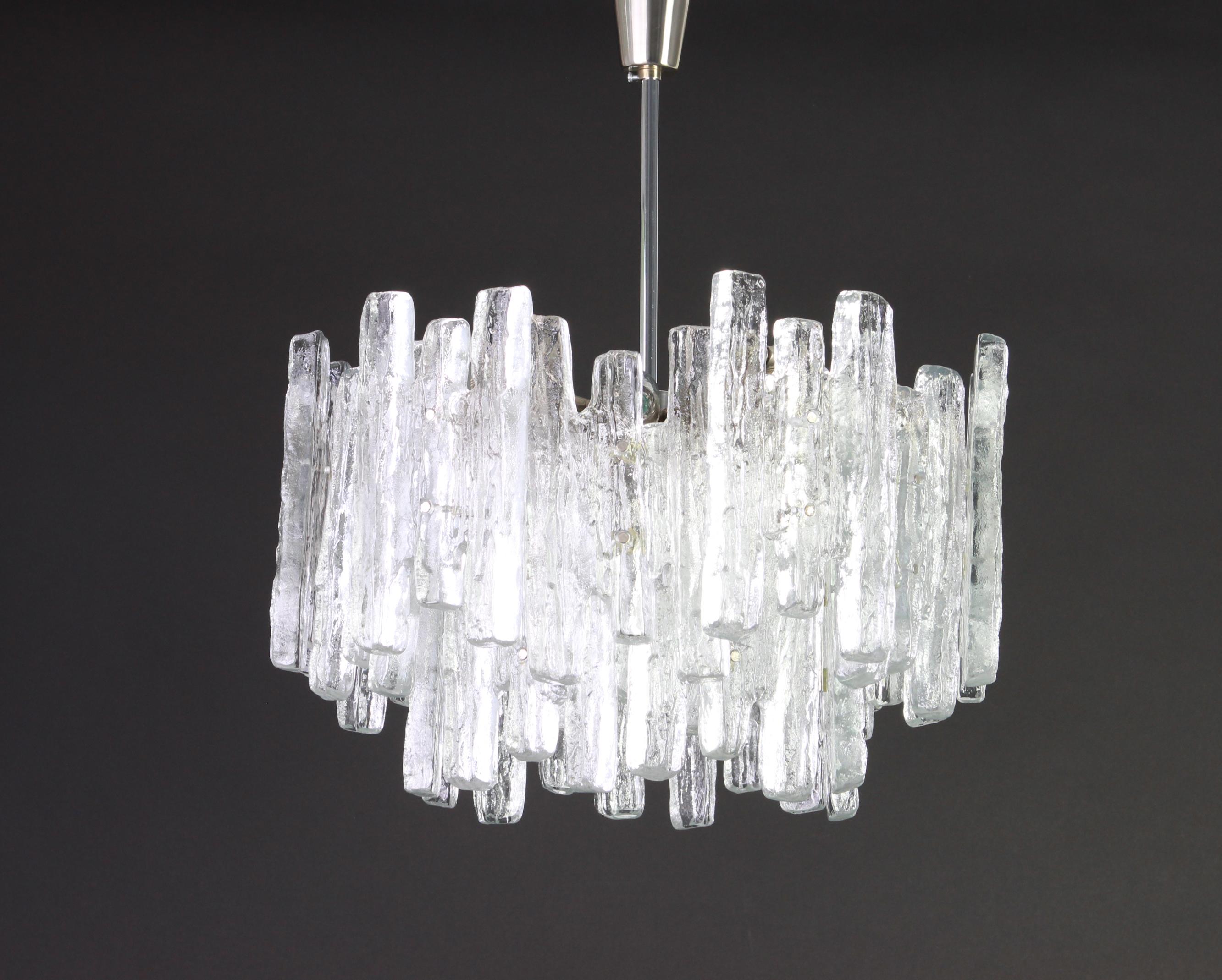 Murano Glass 1 of 2 Large Rare Murano Ice Glass Chandelier by Kalmar, Austria, 1960s For Sale