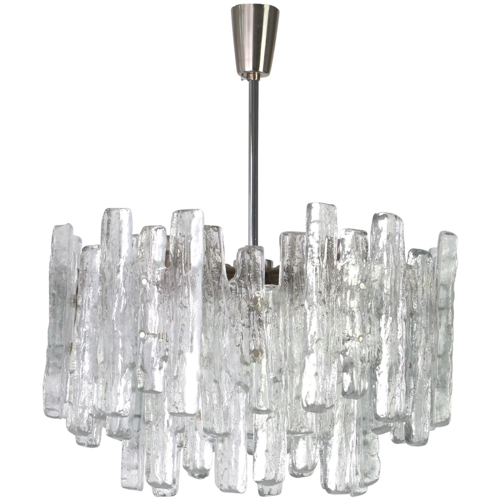 1 of 2 Large Rare Murano Ice Glass Chandelier by Kalmar, Austria, 1960s For Sale