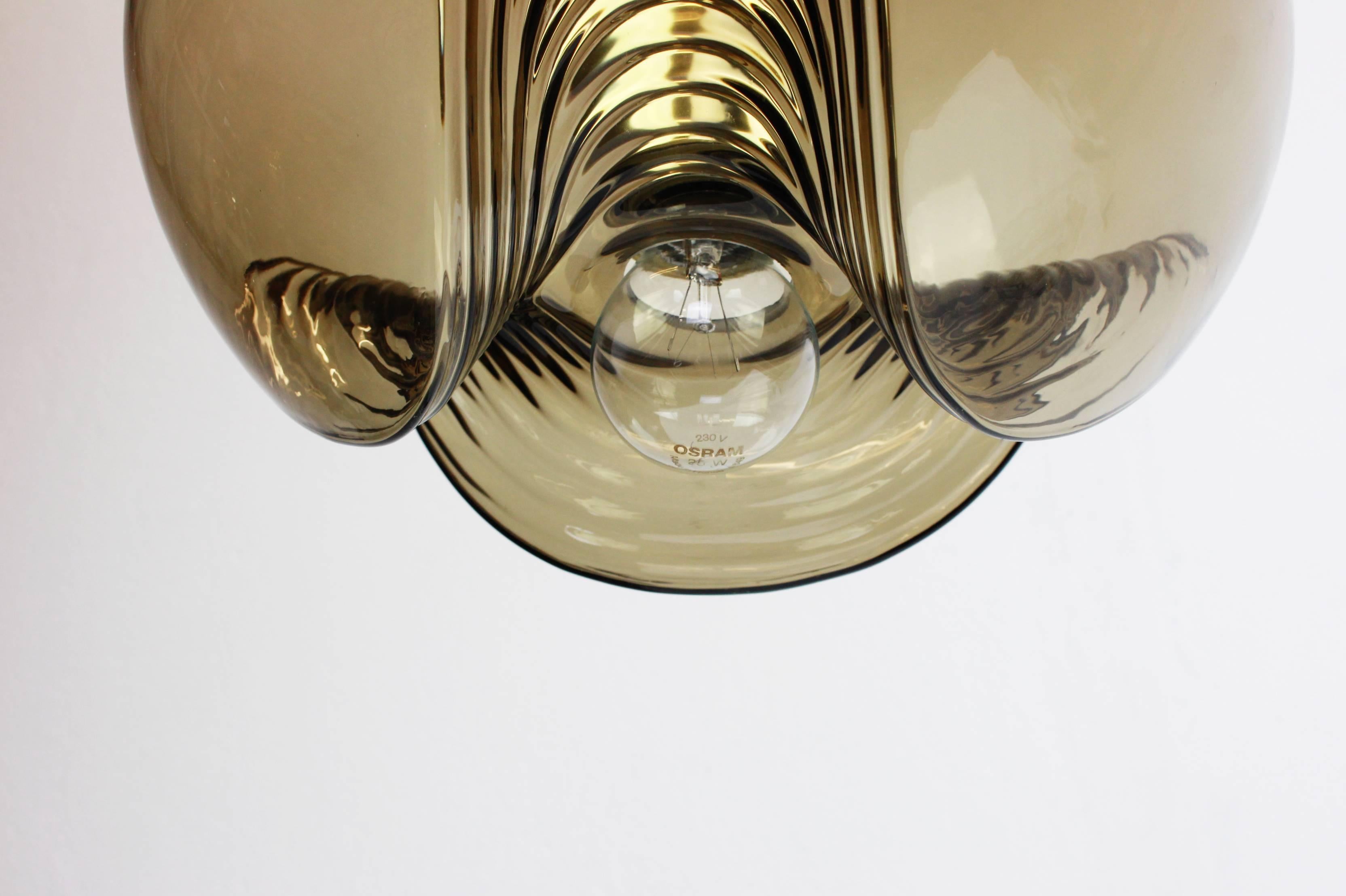 1 of 5 Large Smoked Glass Pendant Light by Peill & Putzler, Germany, 1970s In Good Condition For Sale In Aachen, NRW