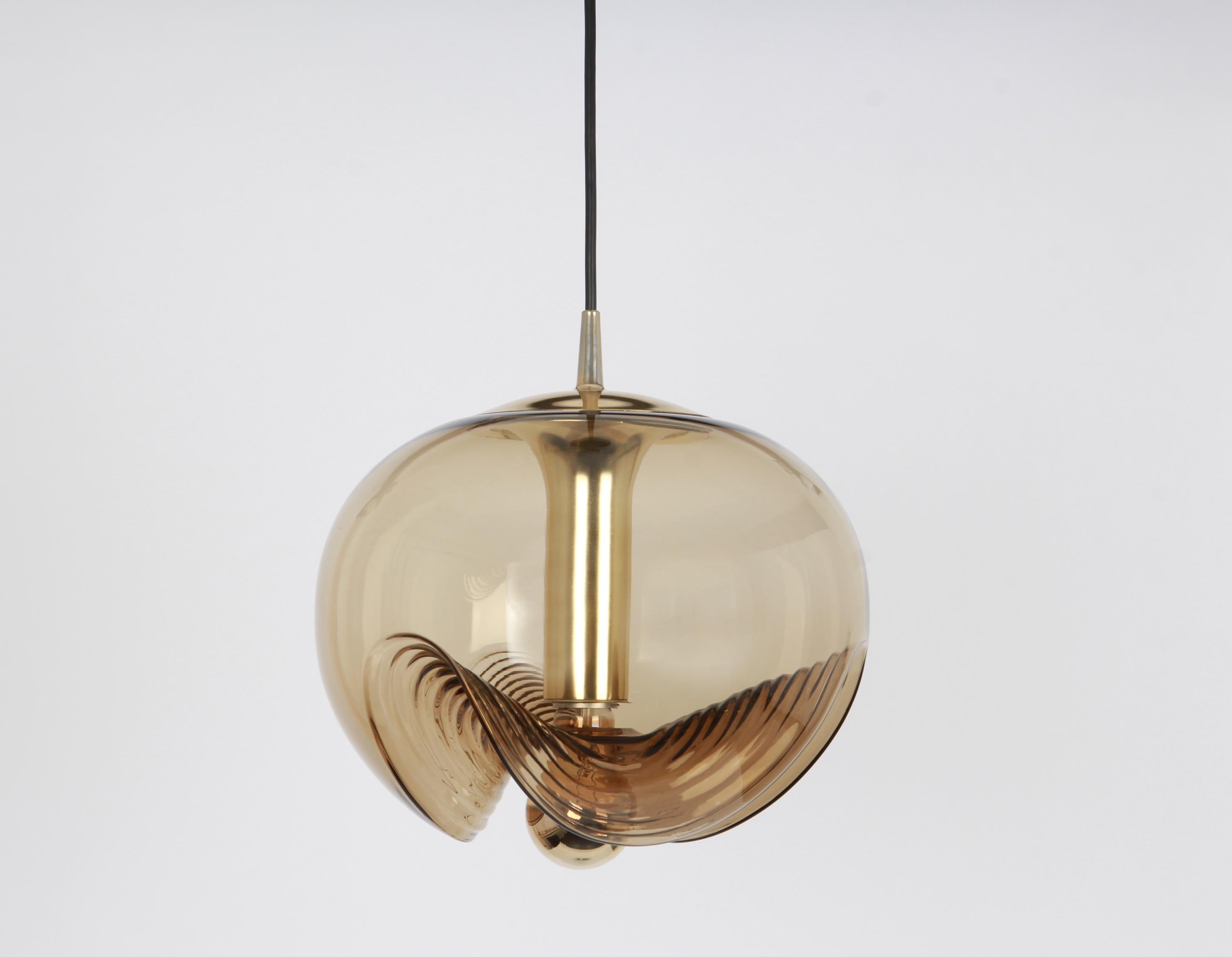 1 of 4 Large Smoked Glass Pendant Light by Peill & Putzler, Germany, 1970s For Sale 1
