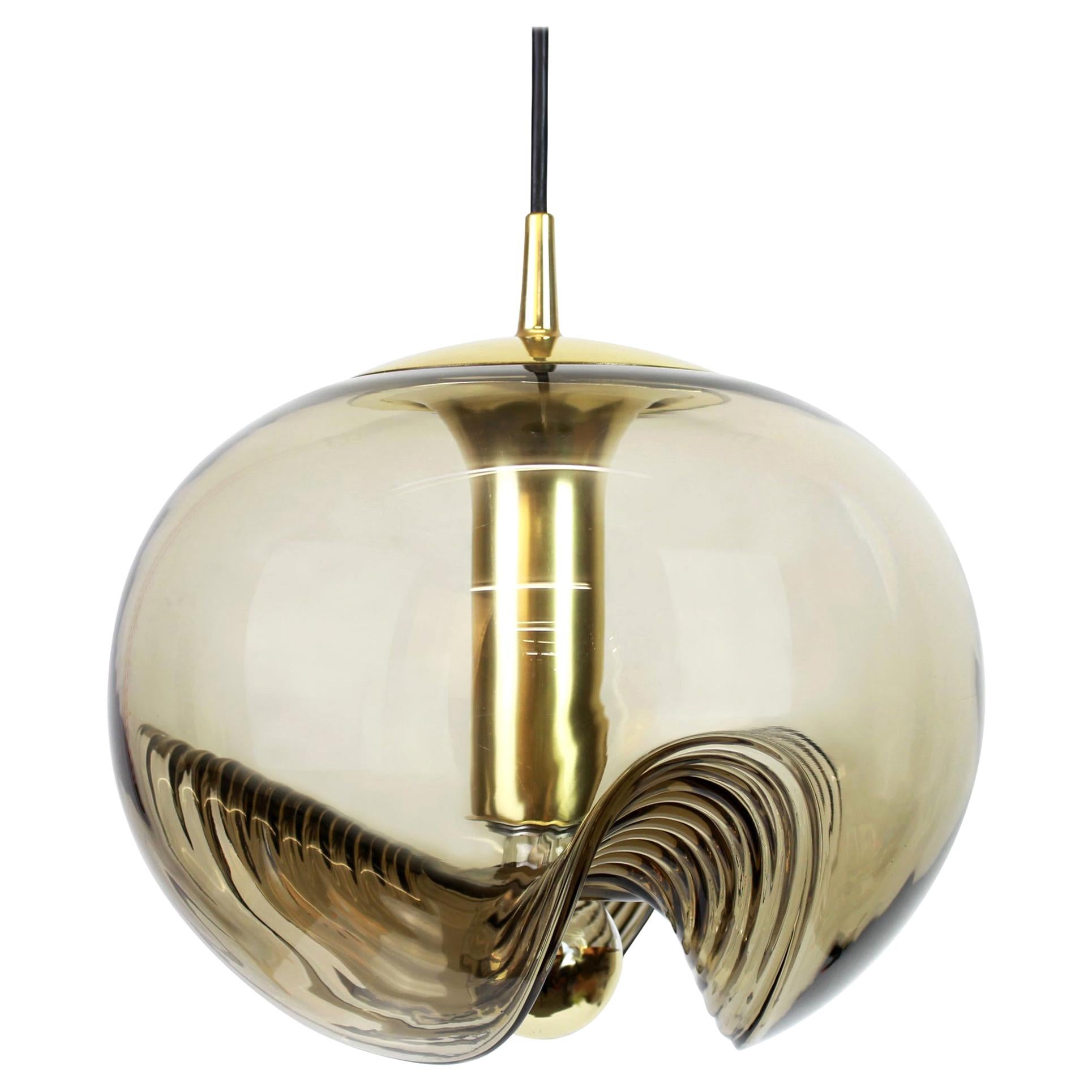 1 of 5 Large Smoked Glass Pendant Light by Peill & Putzler, Germany, 1970s For Sale