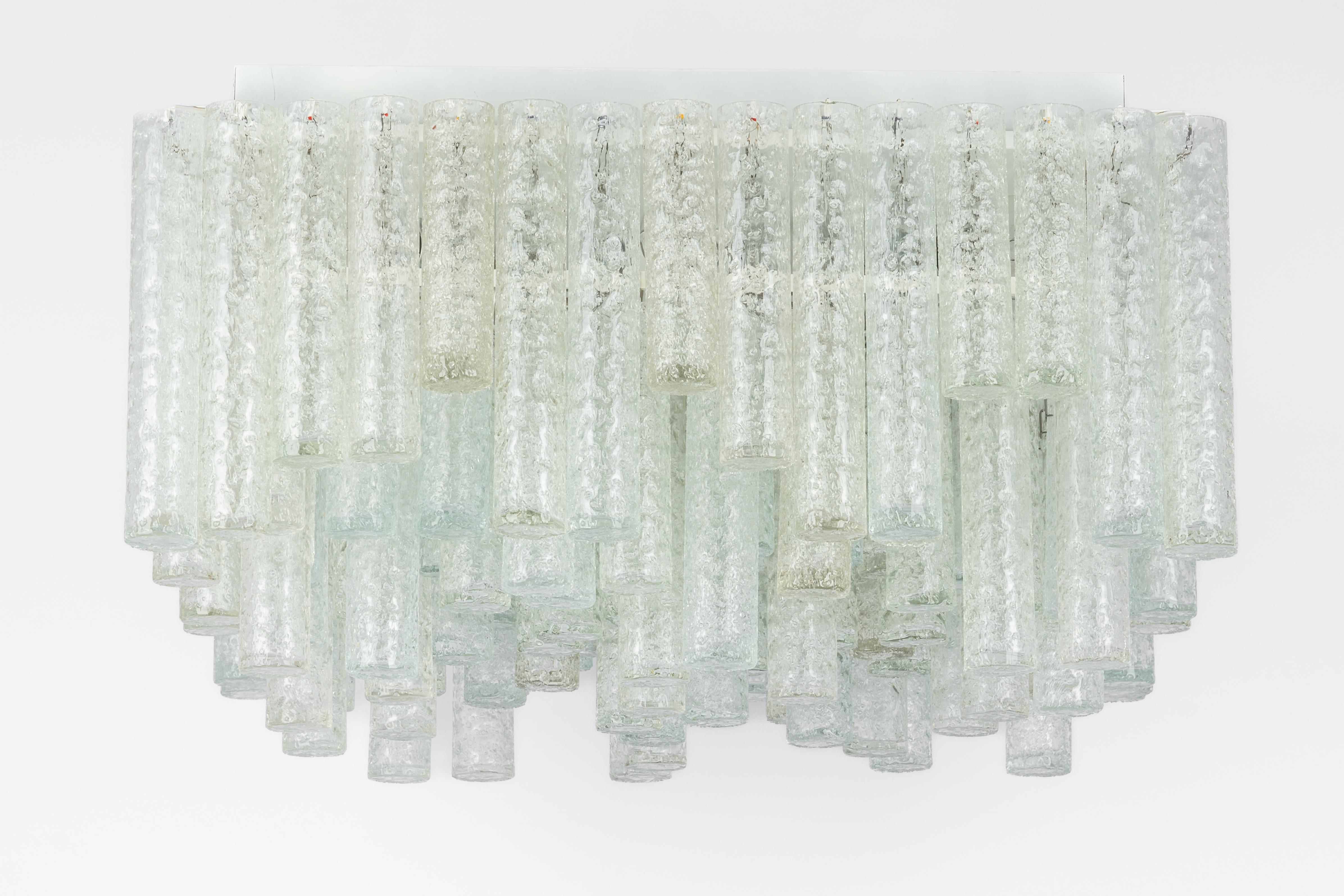 Mid-Century Modern 1 of 2 Large Stunning Murano Ice Glass Flush Mount by Doria, Germany, 1960s