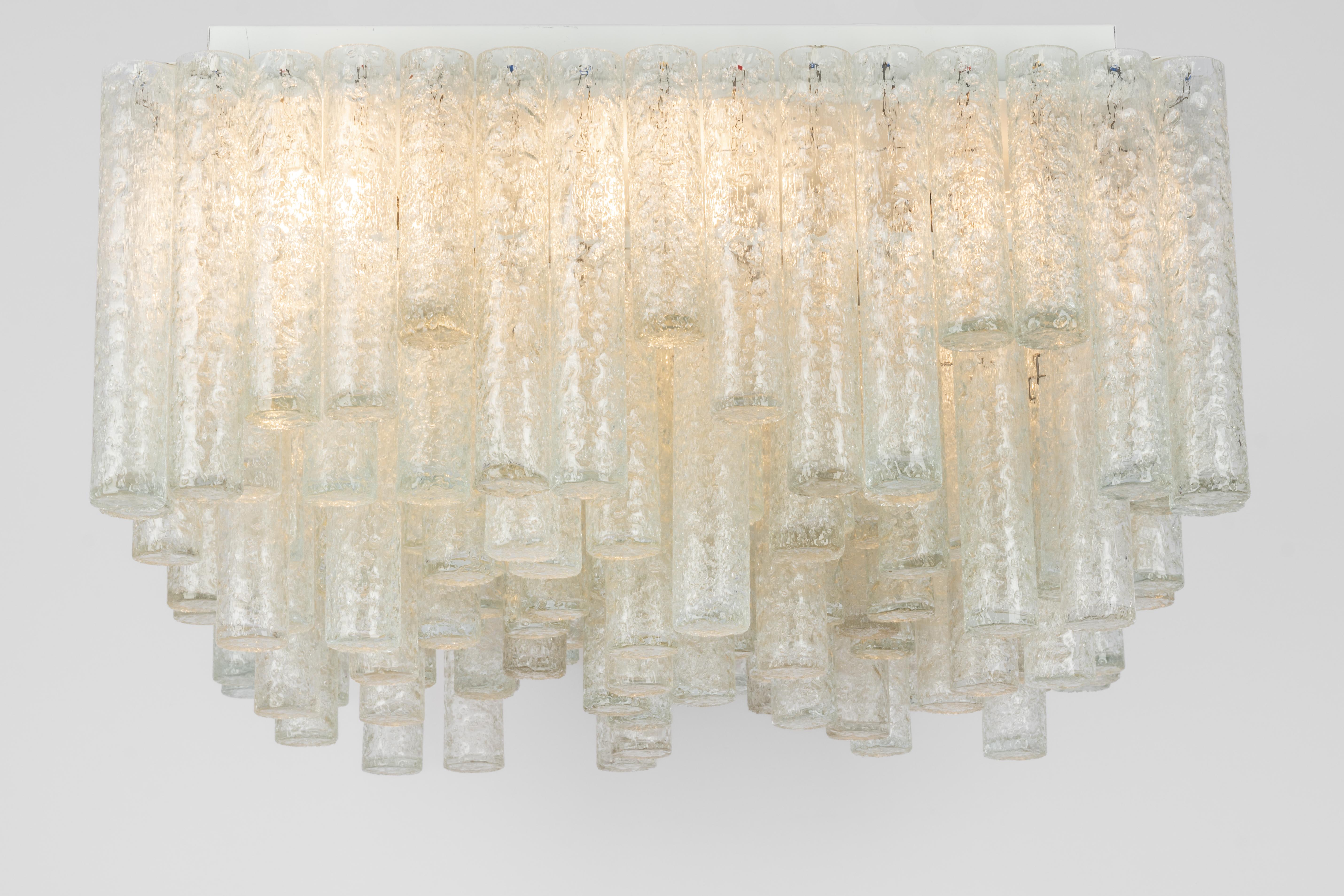 1 of 2 Large Stunning Murano Ice Glass Flush Mount by Doria, Germany, 1960s 2