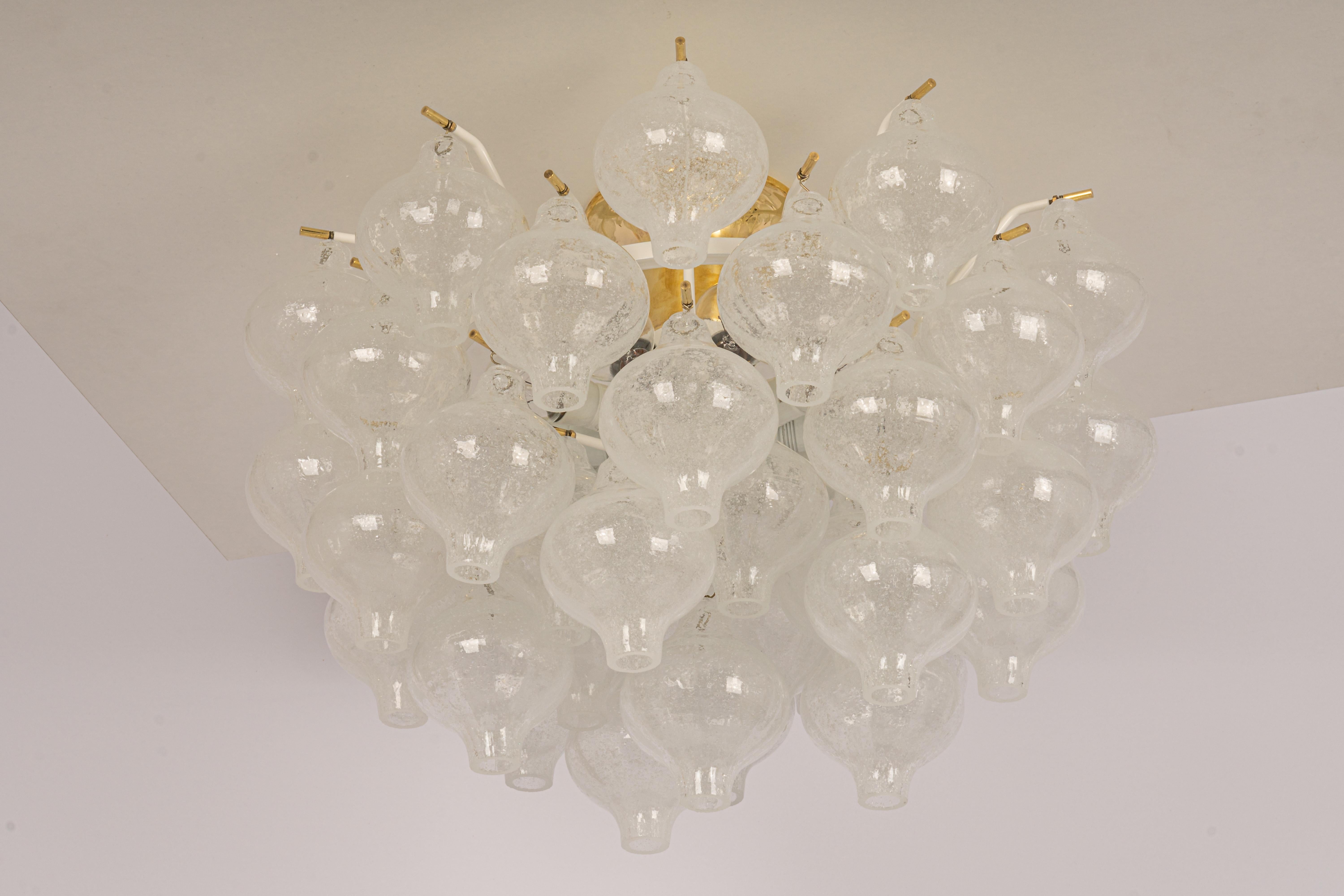 Mid-Century Modern 1 of 3 Large Tulipan Glass Flush Mount or Chandelier by Kalmar, Austria, 1960s For Sale