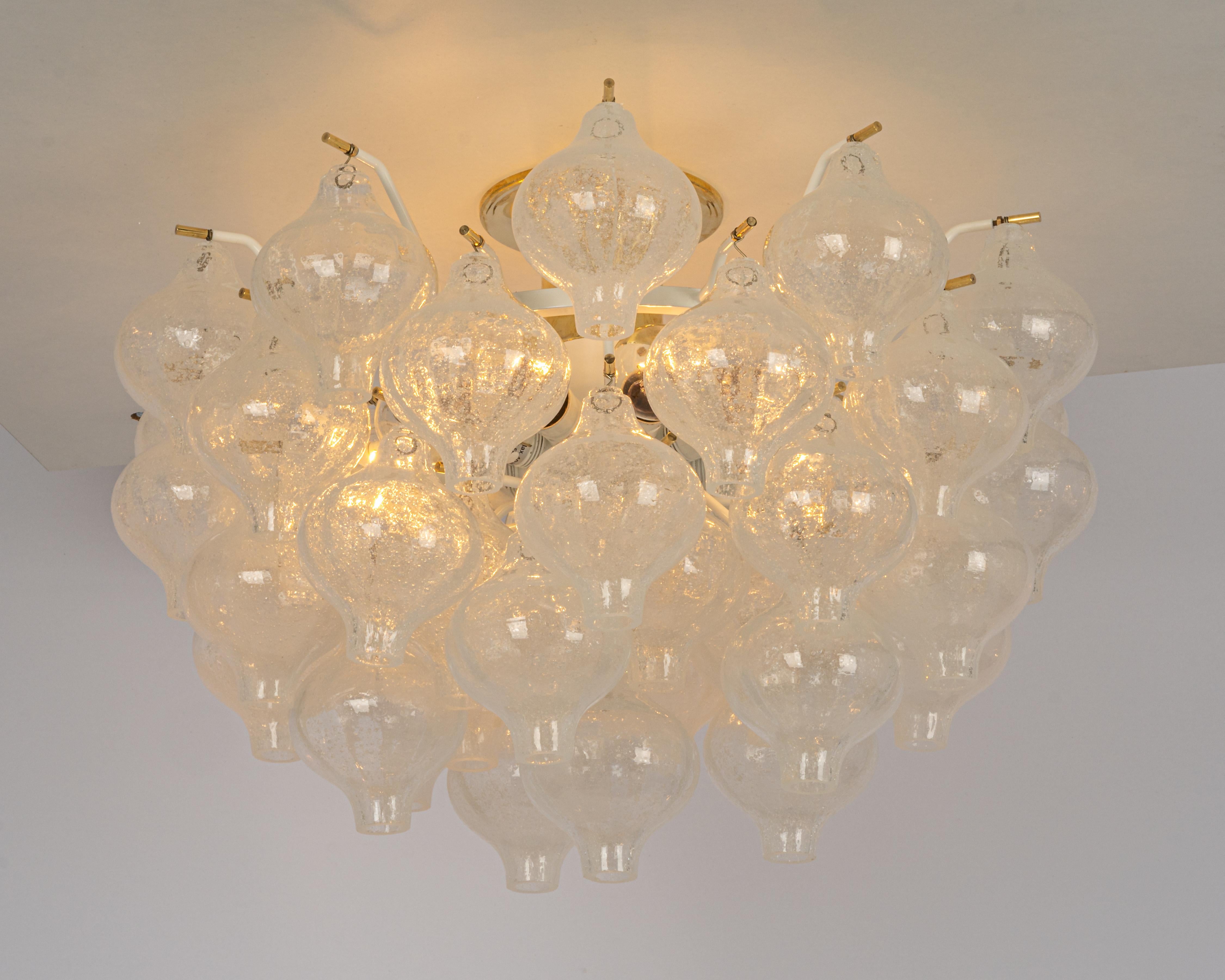 Mid-20th Century 1 of 3 Large Tulipan Glass Flush Mount or Chandelier by Kalmar, Austria, 1960s For Sale