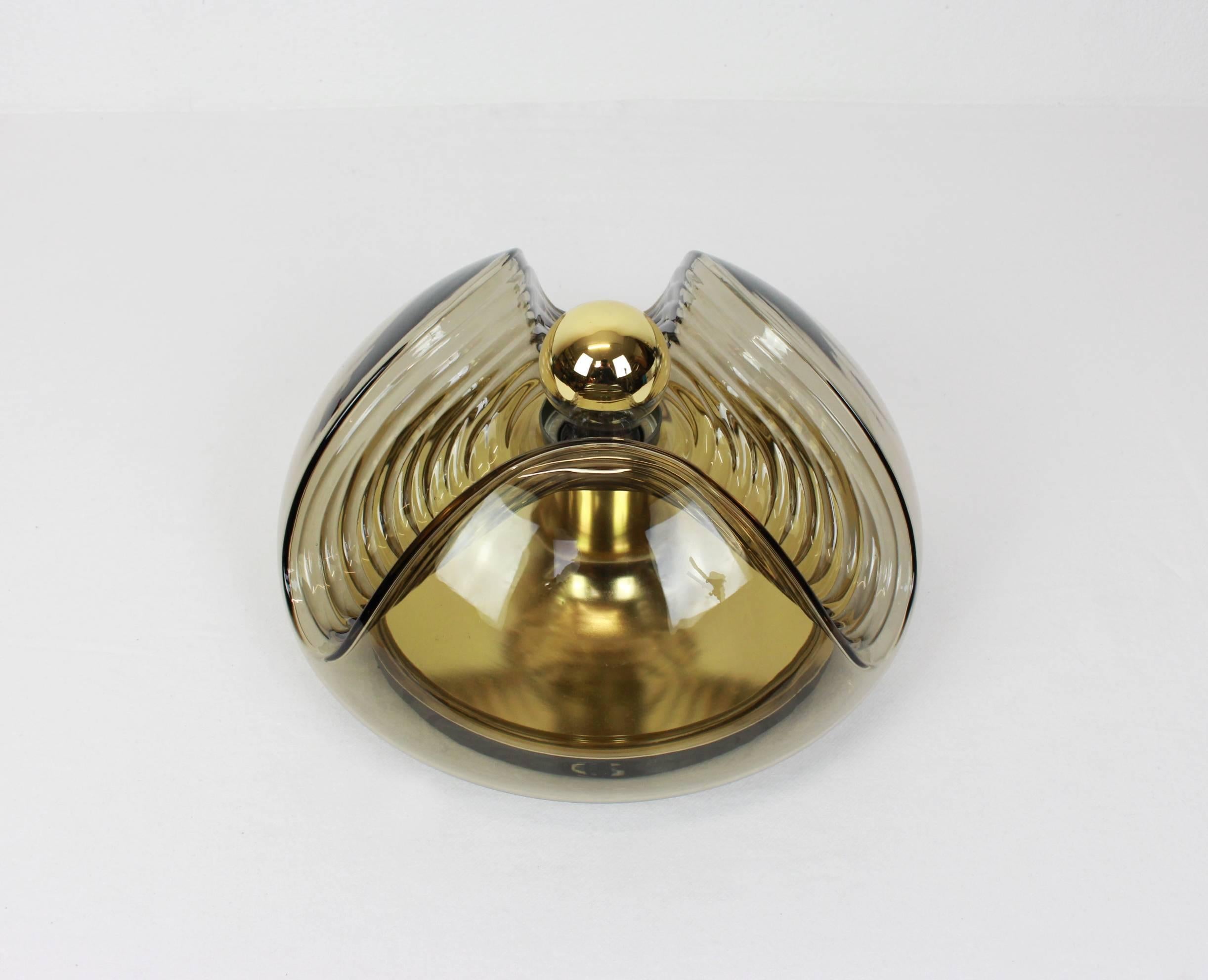 Mid-Century Modern 1 of 2 Large Wall Sconce Flush Mount, Koch & Lowy by Peill & Putzler, Germany For Sale