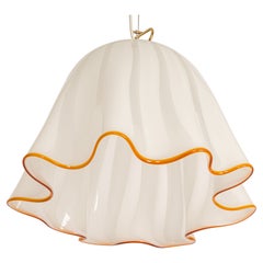 1 of 2 Large White Glass Pendant Light by Kalmar-Fazzoletto, Austria, 1970s