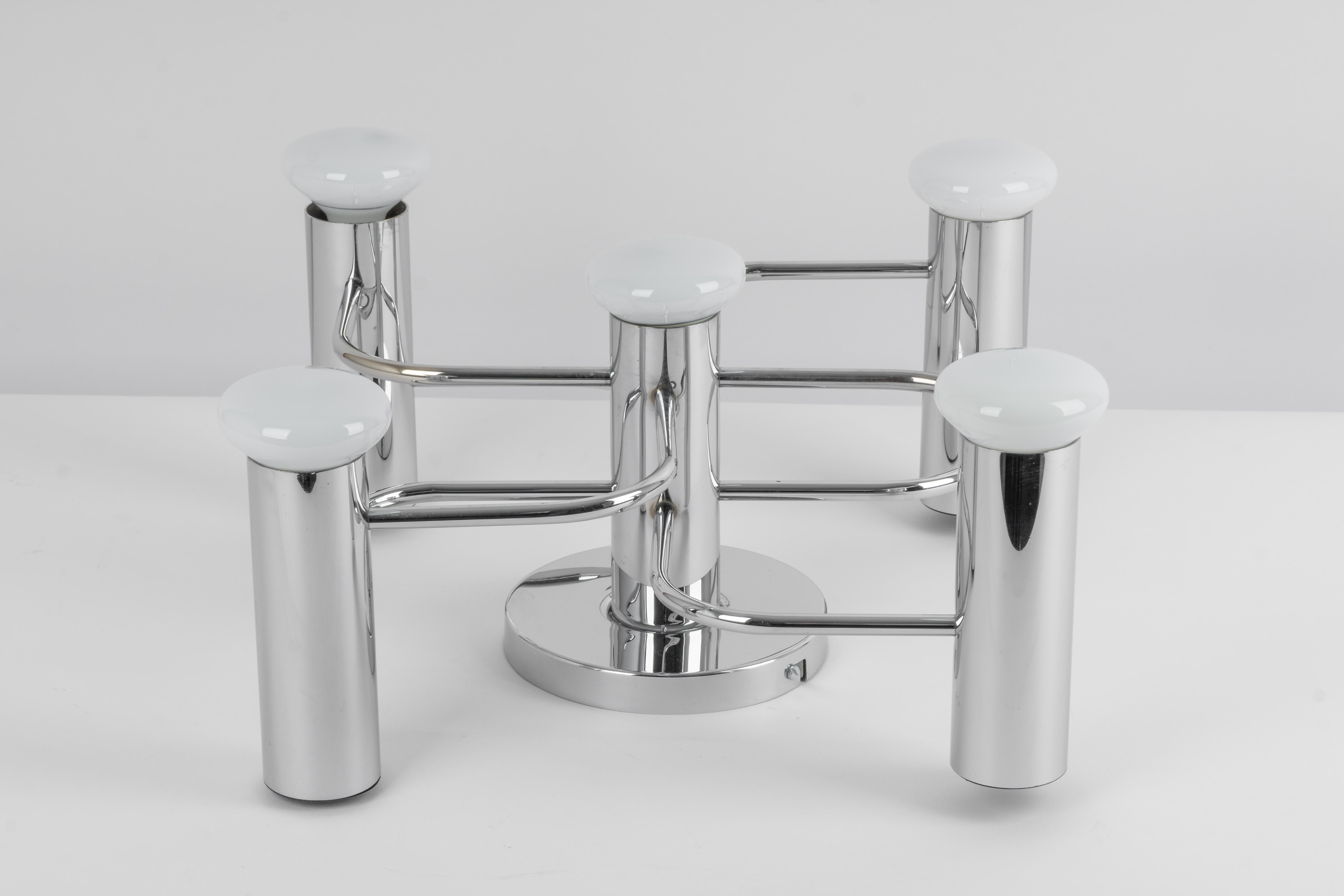 Mid-Century Modern 1 of 2 Leola Flushmount Sciolari Light Fixture Chrome, Germany, 1970s For Sale