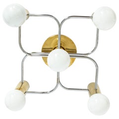 1 of 2 Leola Flushmount Sciolari Light Fixture Dark Brass Chrome, Germany, 1970s