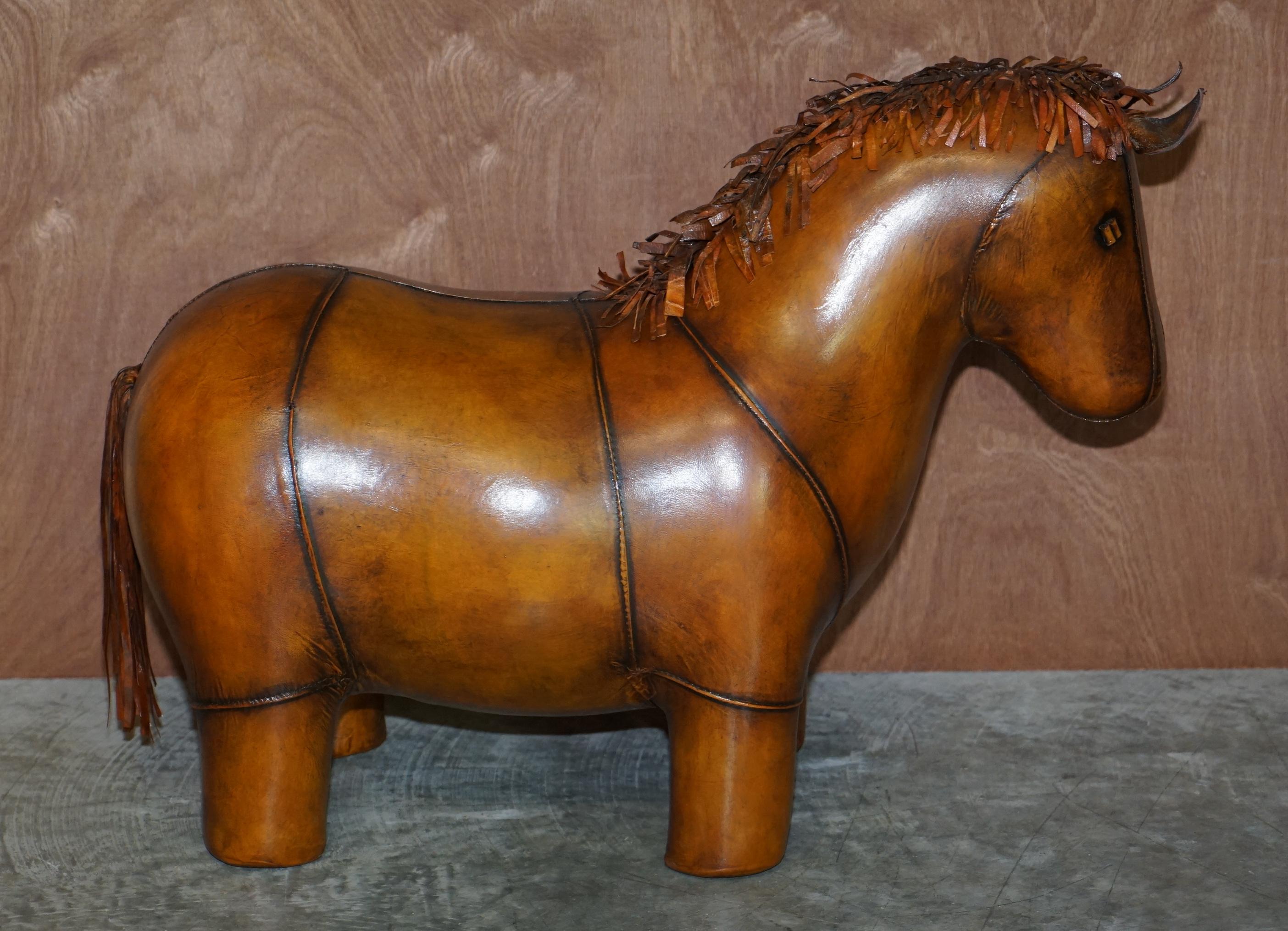 1 OF 2 LIBERTYS LONDON OMERSA STYLE BROWN LEATHER HORSE PONY FOOTSTOOLS OTTOMANs 4