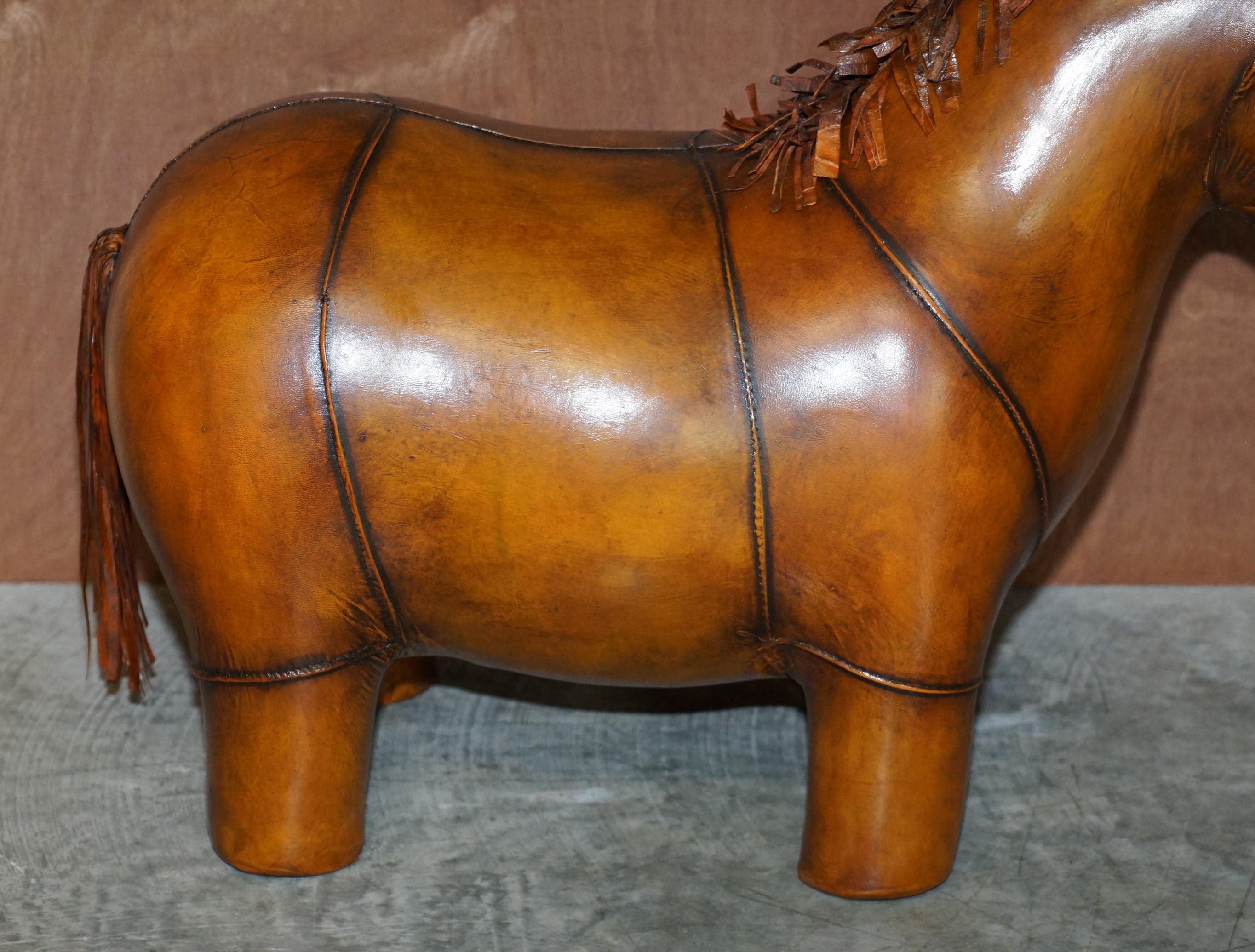 1 OF 2 LIBERTYS LONDON OMERSA STYLE BROWN LEATHER HORSE PONY FOOTSTOOLS OTTOMANs 5