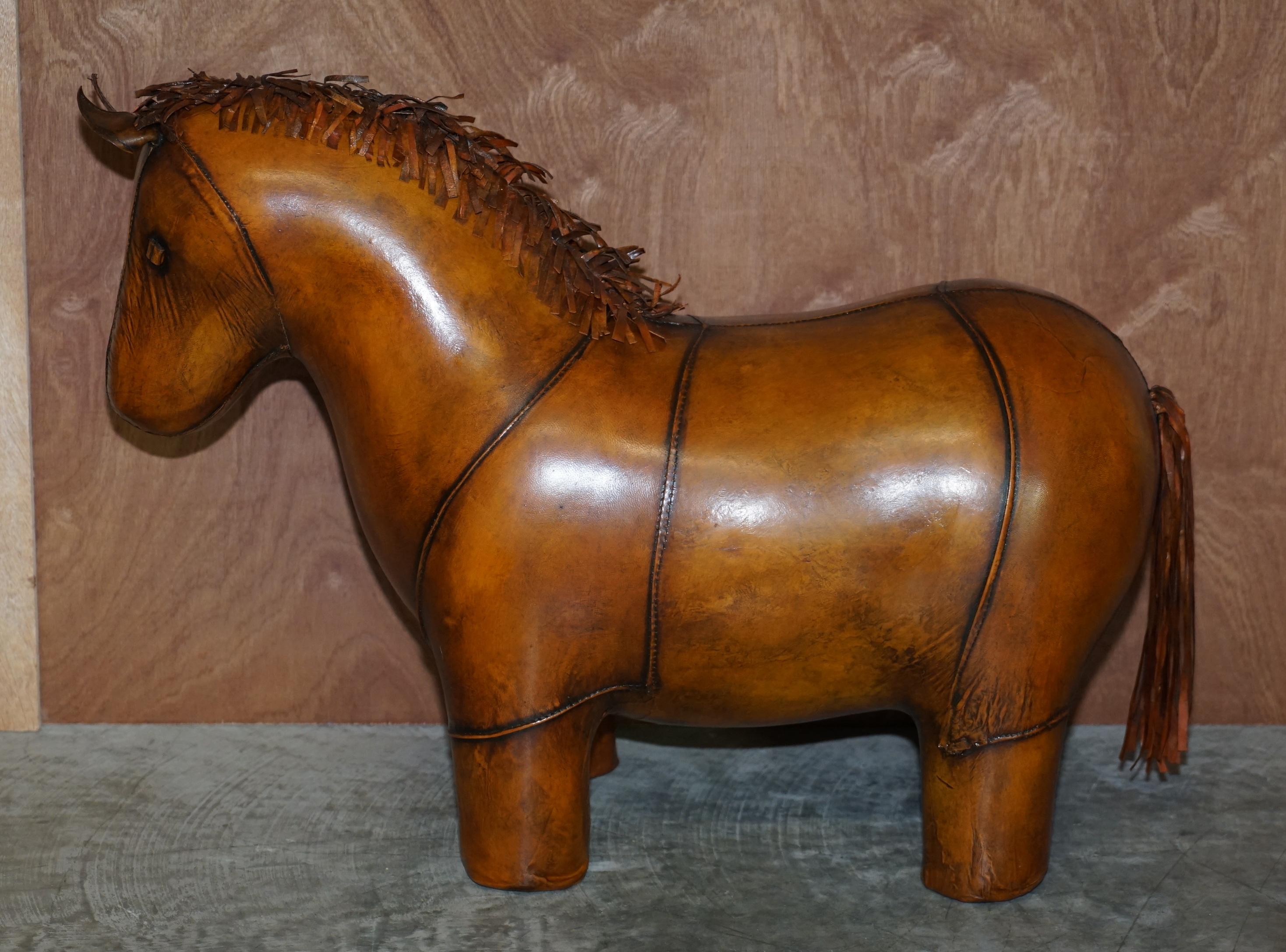 Mid-Century Modern 1 OF 2 LIBERTYS LONDON OMERSA STYLE BROWN LEATHER HORSE PONY FOOTSTOOLS OTTOMANs